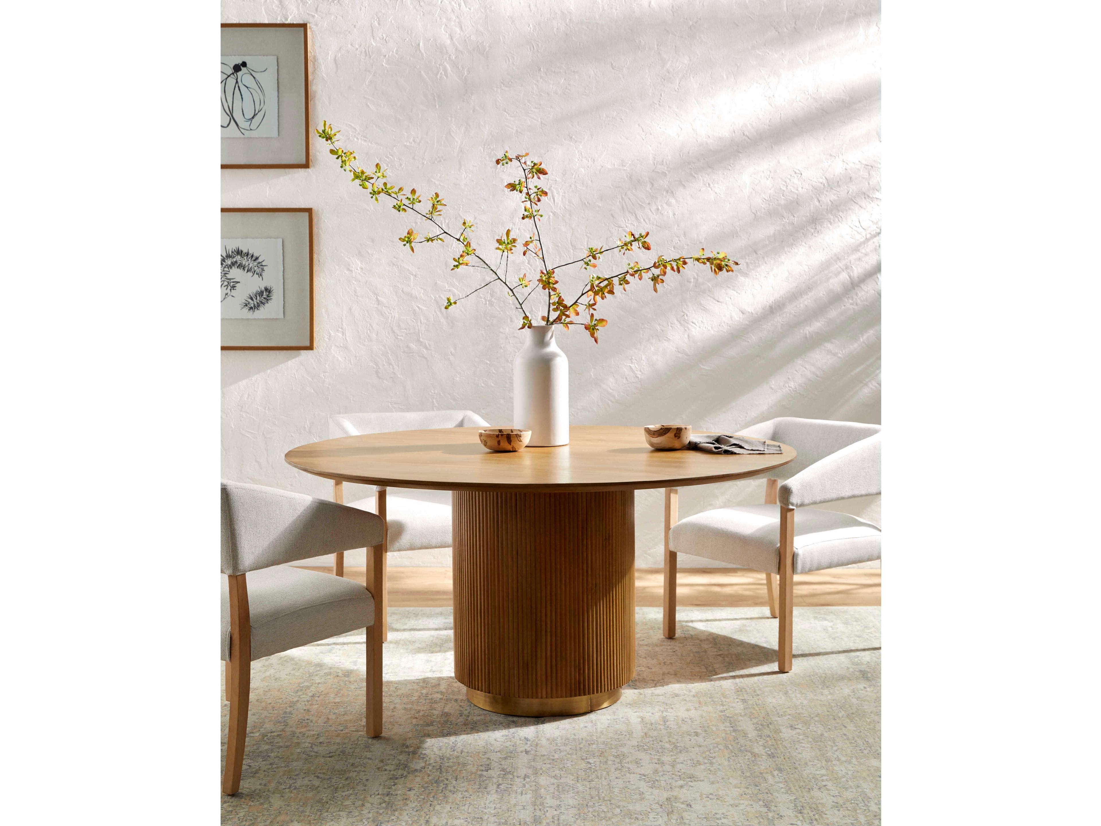 Surya Nems Round Wood Clear Gold Dining Table