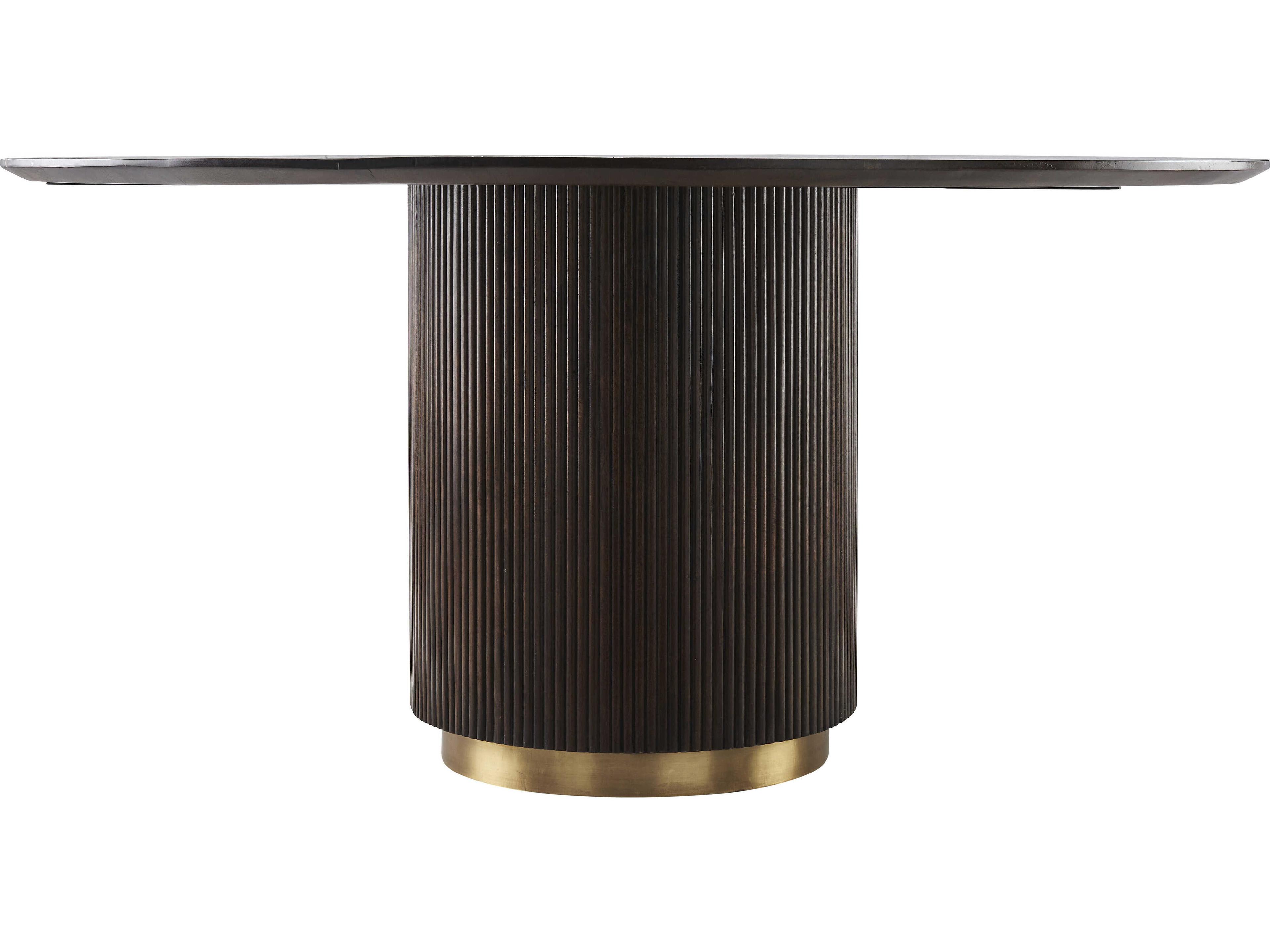 Surya Nems Round Wood Dark Brown Gold Dining Table