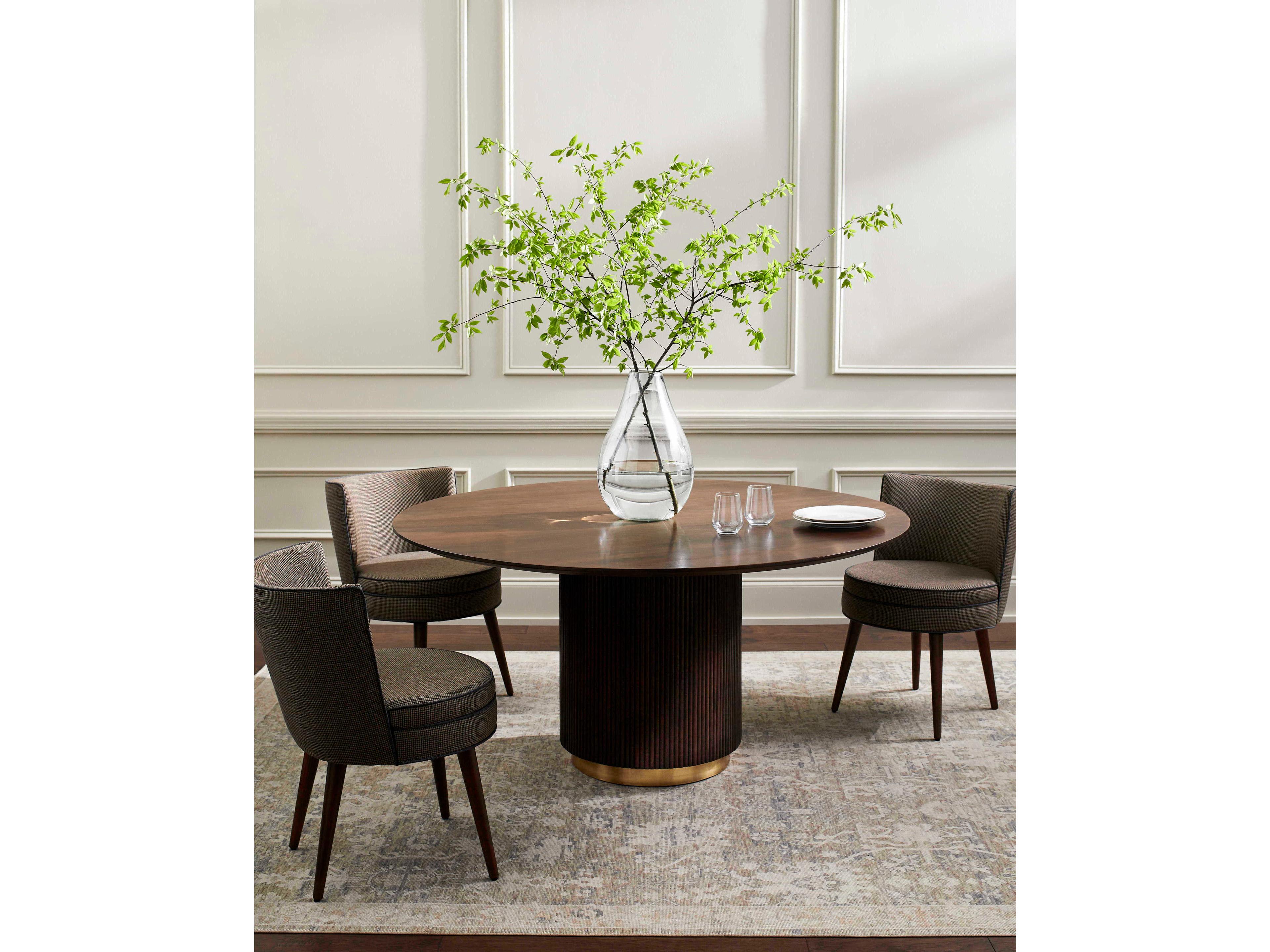 Surya Nems Round Wood Dark Brown Gold Dining Table