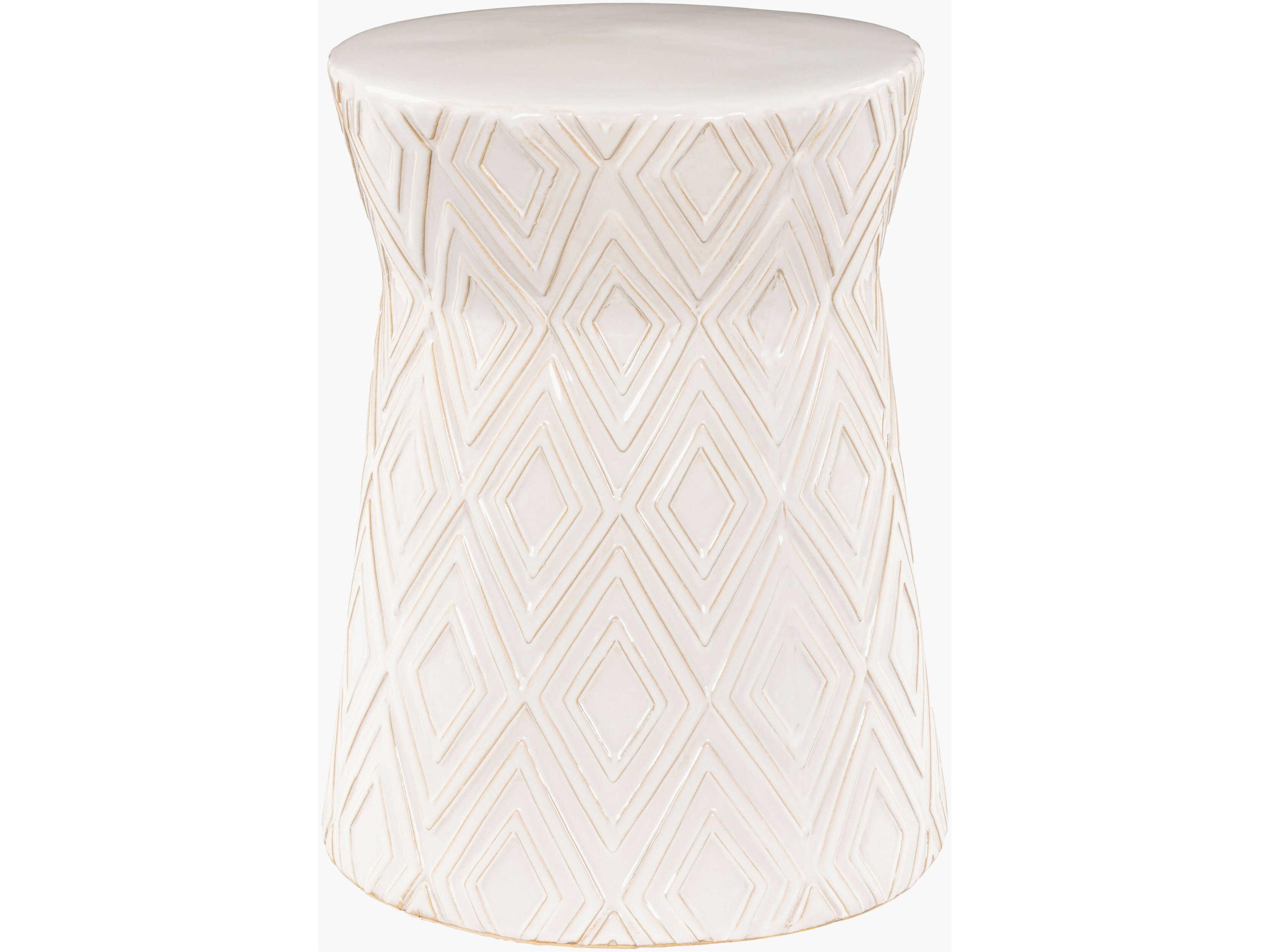 Cali Glazed White Ceramic Round Garden Stool