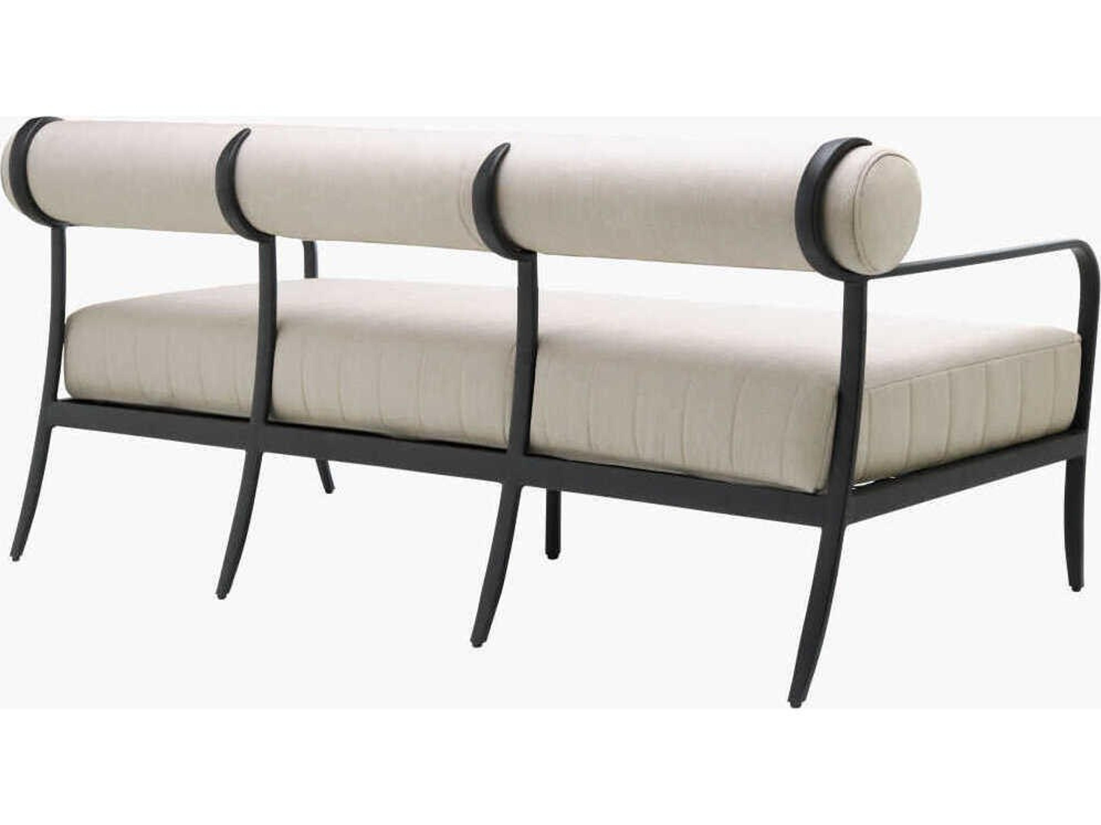 Surya Outdoor Antibes Powder Coated Black Aluminum Cushion Sofa