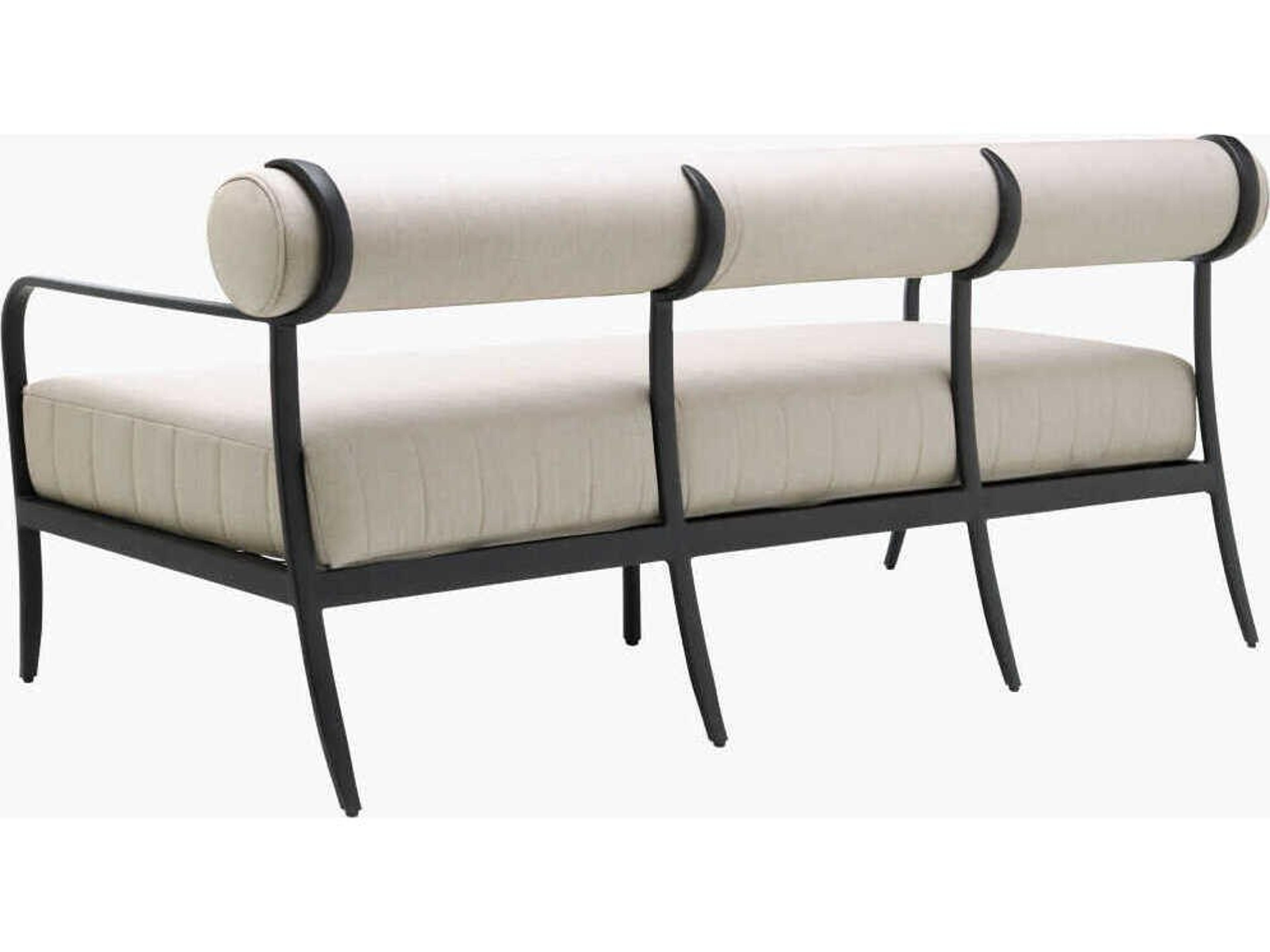 Surya Outdoor Antibes Powder Coated Black Aluminum Cushion Sofa