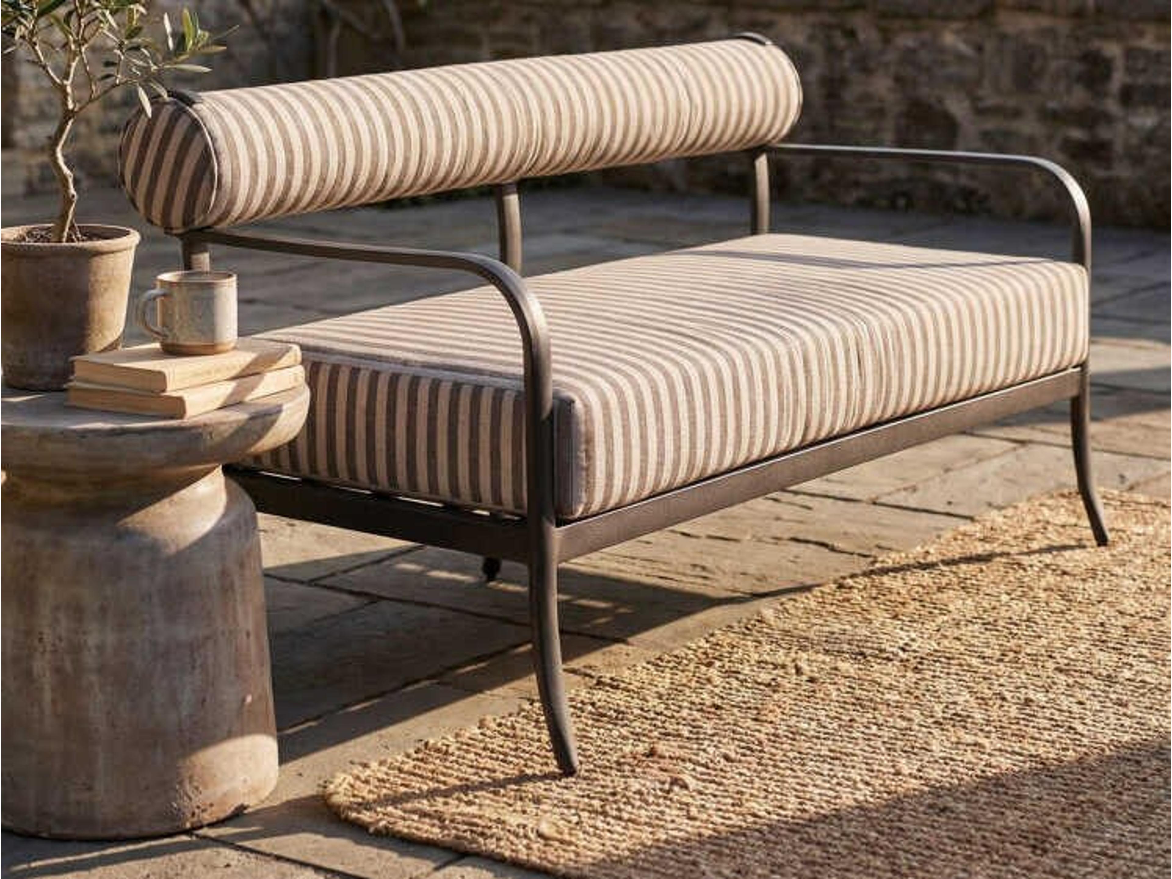 Surya Outdoor Antibes Powder Coated Black Aluminum Cushion Loveseat