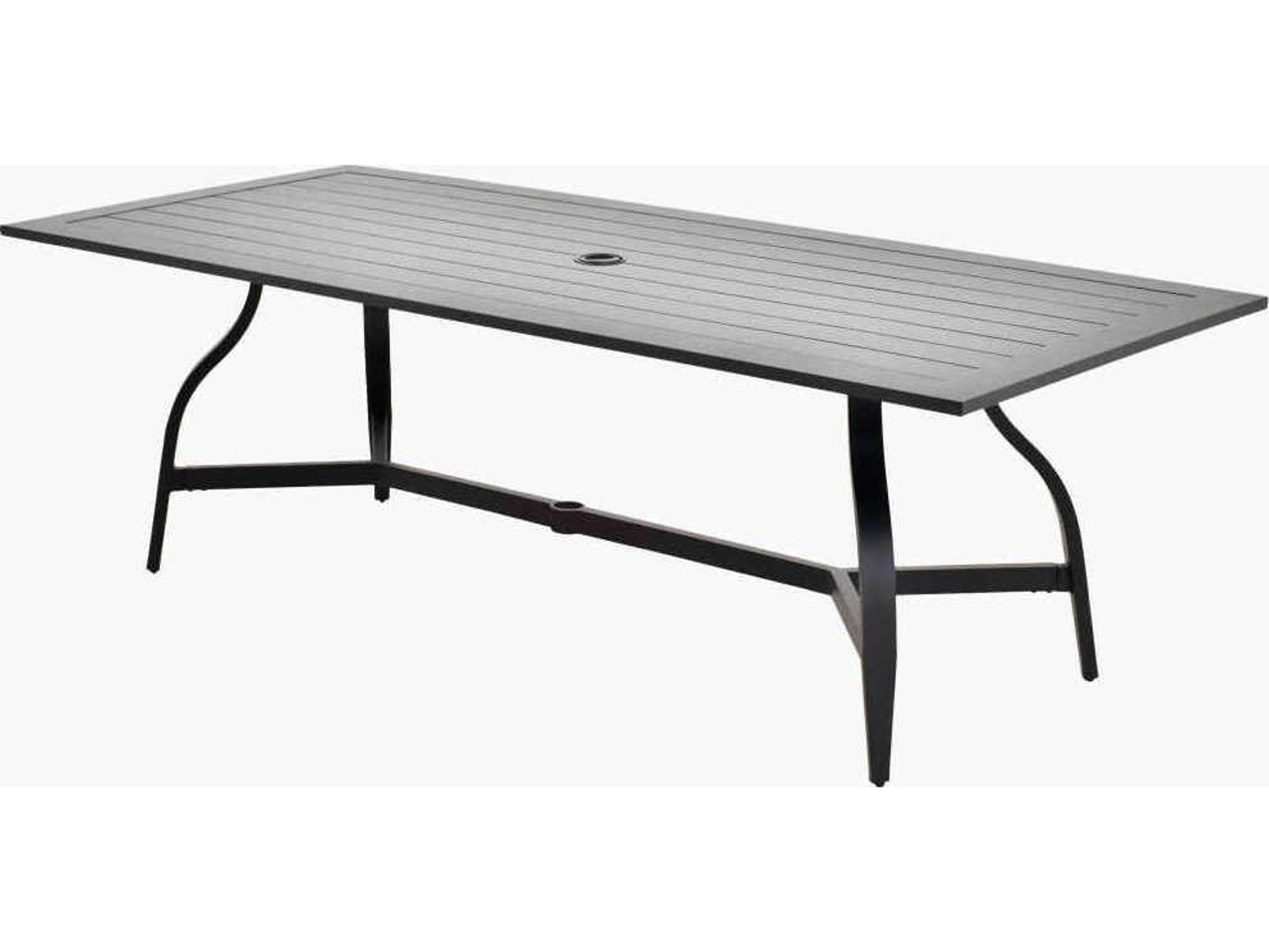 Antibes Powder Coated Black Aluminum Rectangular Umbrella Hole Dining Table