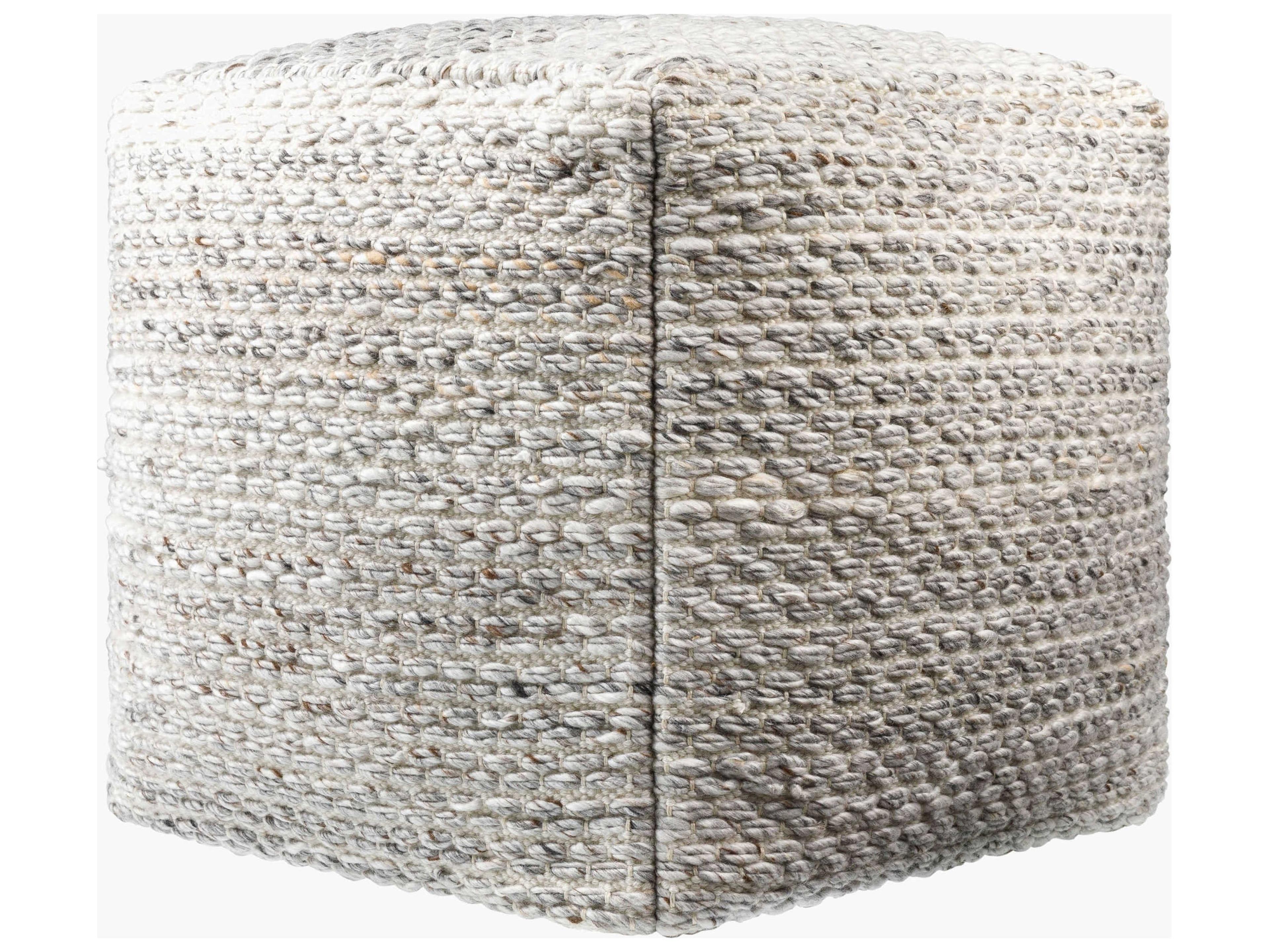 Surya Outdoor Averill Ivory Fabric Cushion Pouf