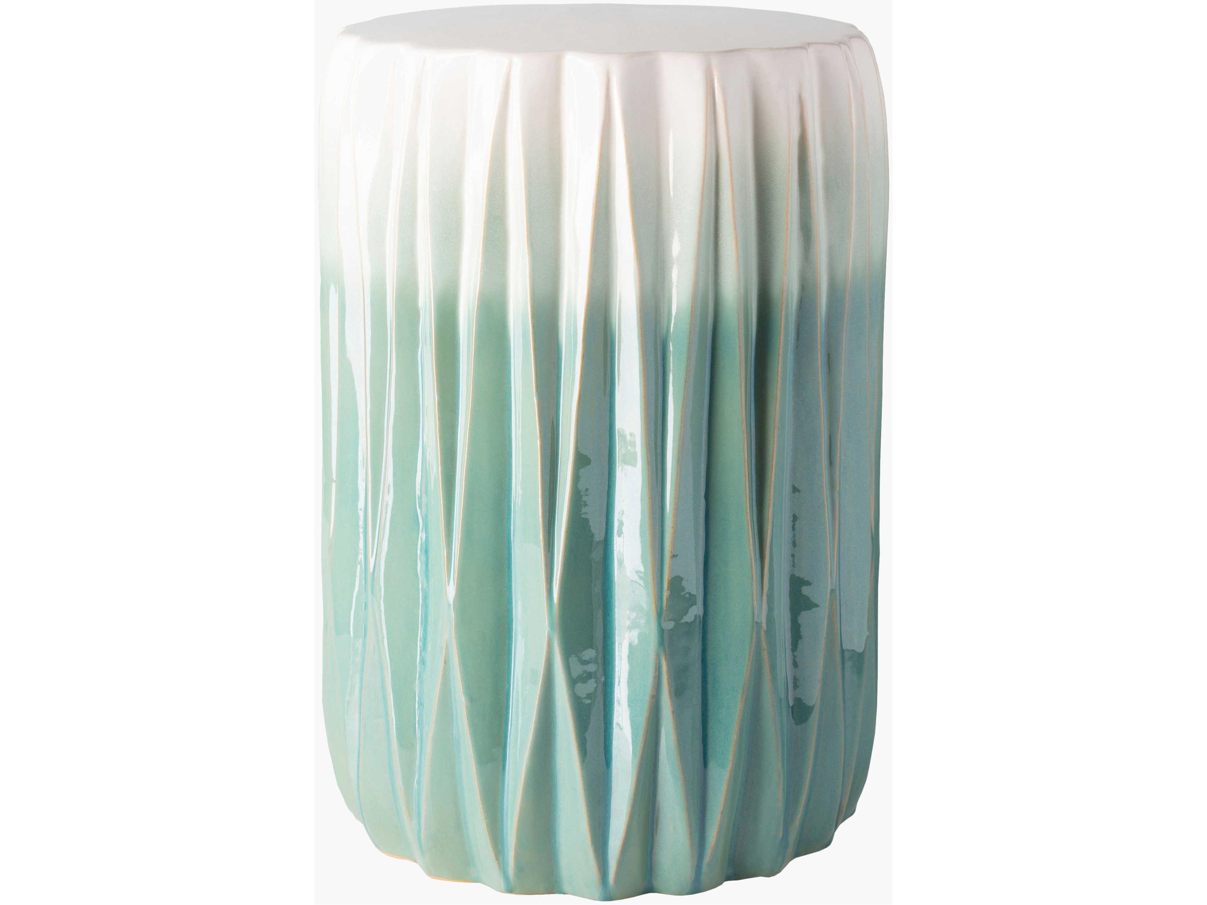 Aynor Aqua White Ceramic Round Garden Stool
