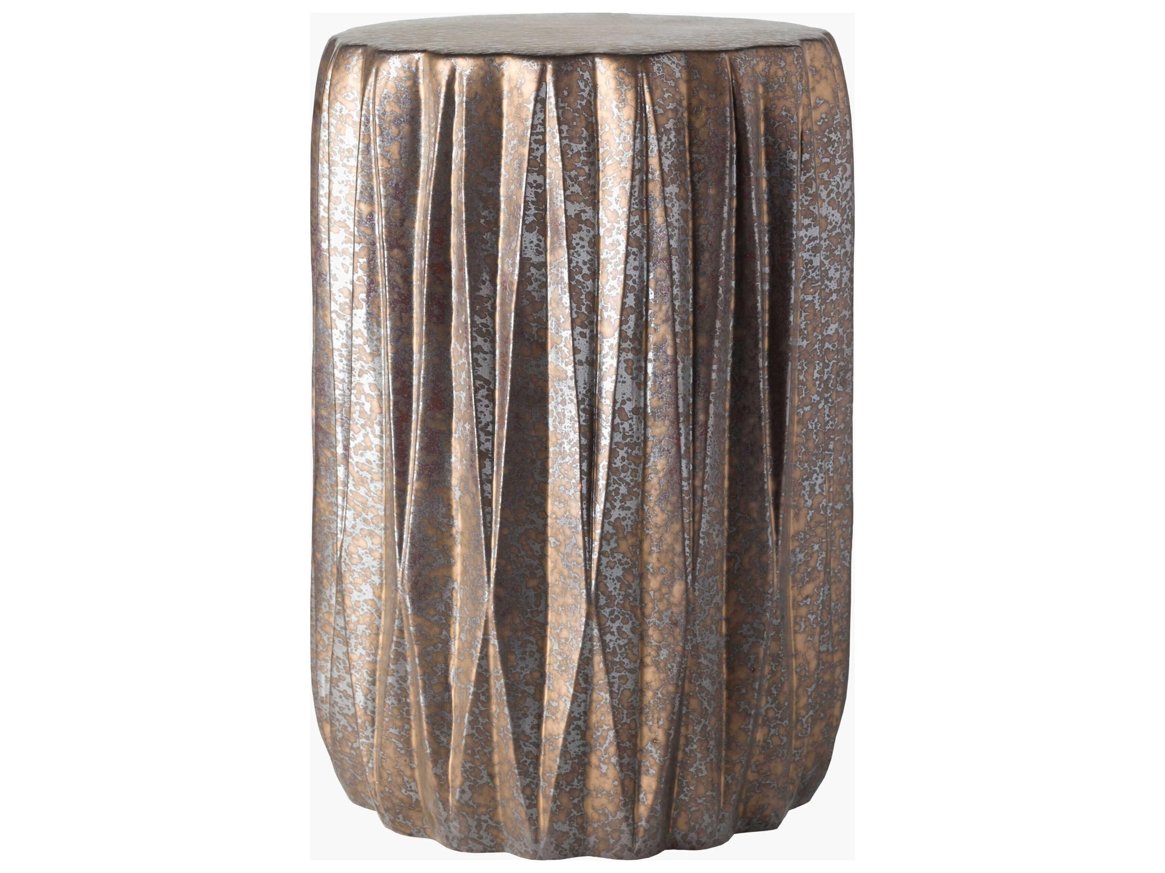 Aynor Metallic Silver Gold Ceramic Round Garden Stool