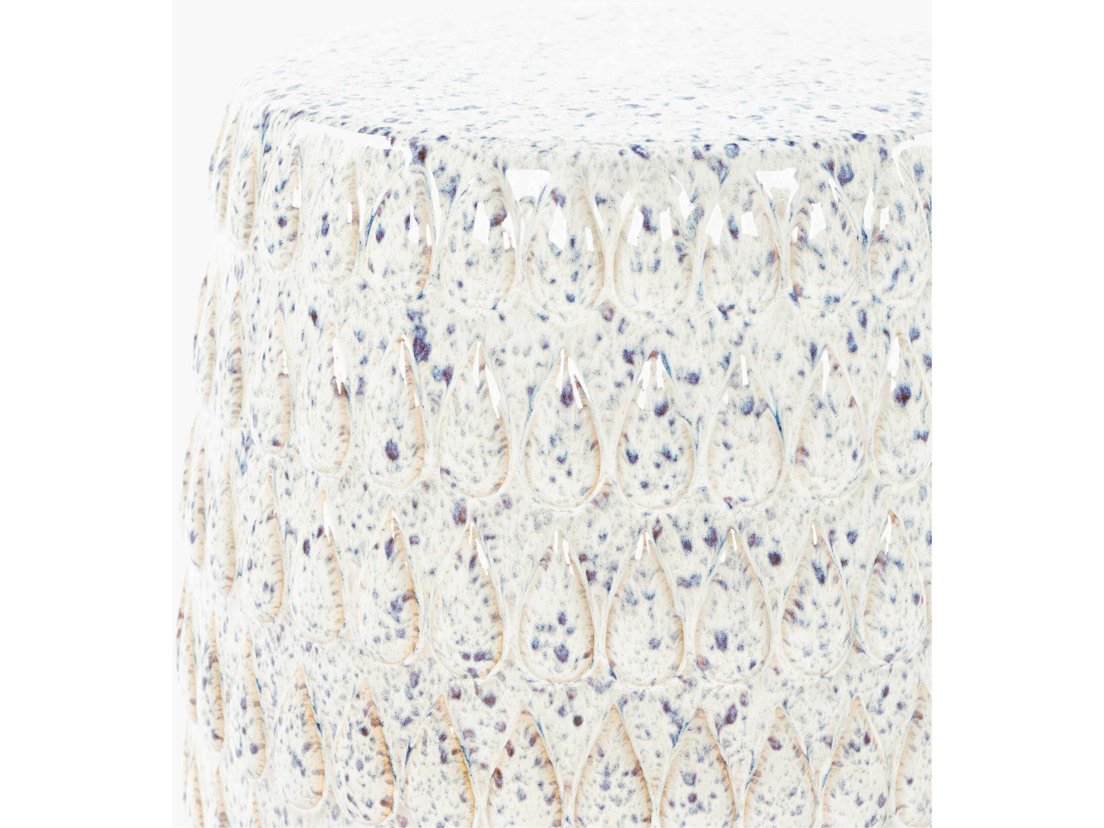 Surya Outdoor Blackwell Glazed White Ceramic Round Garden Stool