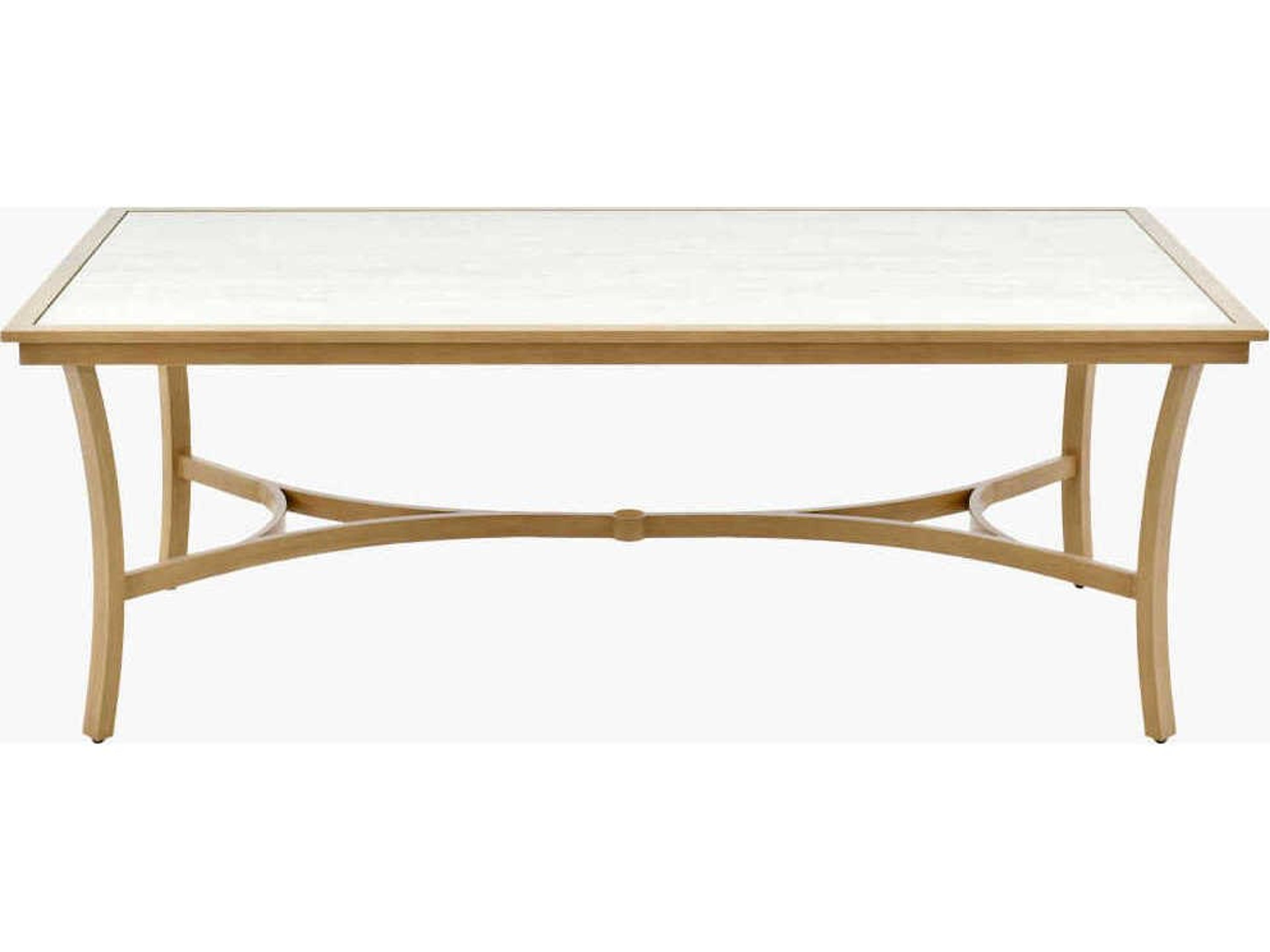 Surya Outdoor Cape Town Hand Painted Beige Matte Wheat Aluminum Rectangular Umbrella Hole Dining Table