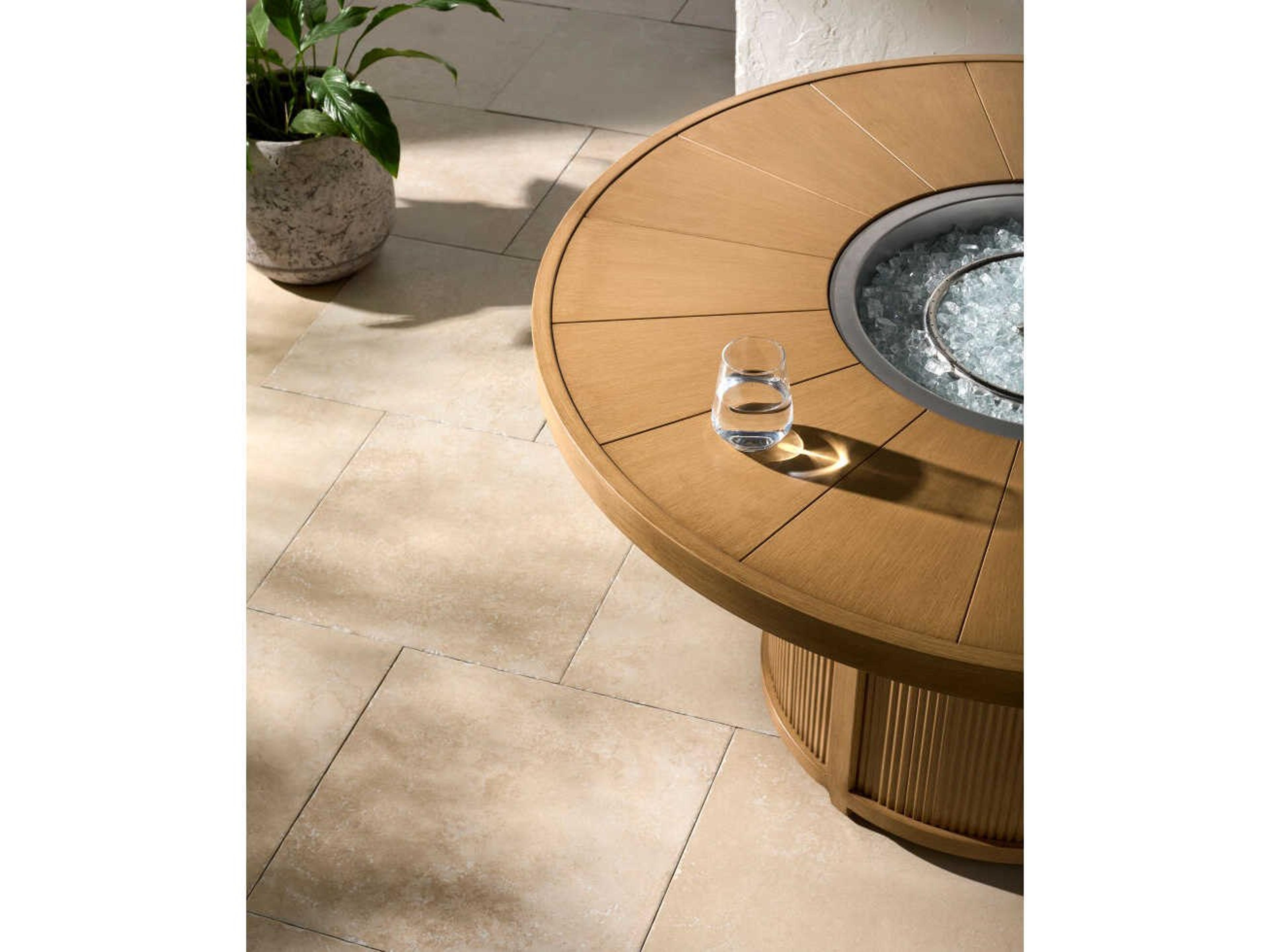 Surya Outdoor Cape Town Hand Painted Wheat Aluminum Round Fire Pit Table