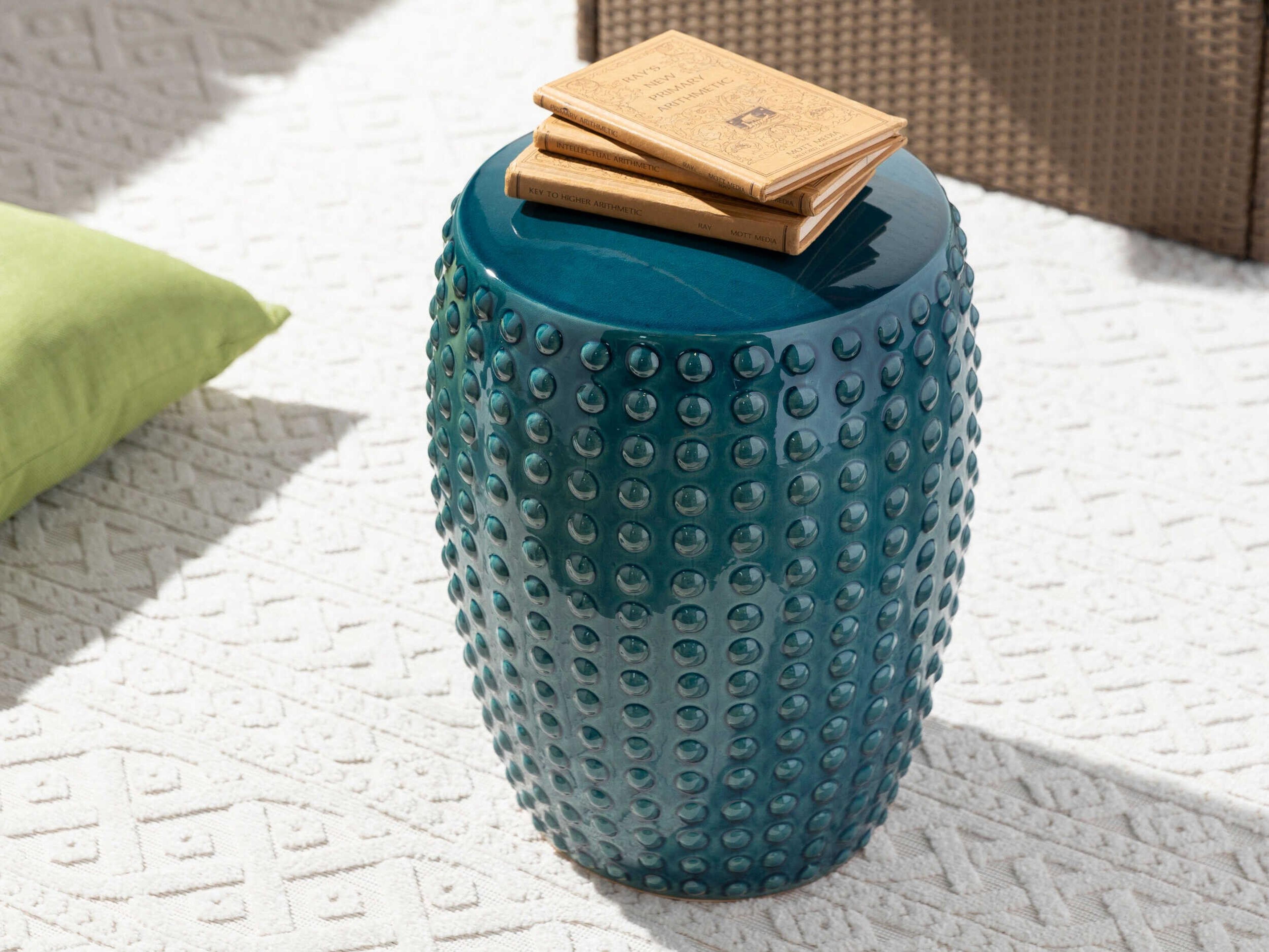 Surya Outdoor Camdale Glazed Green Ceramic Round Garden Stool