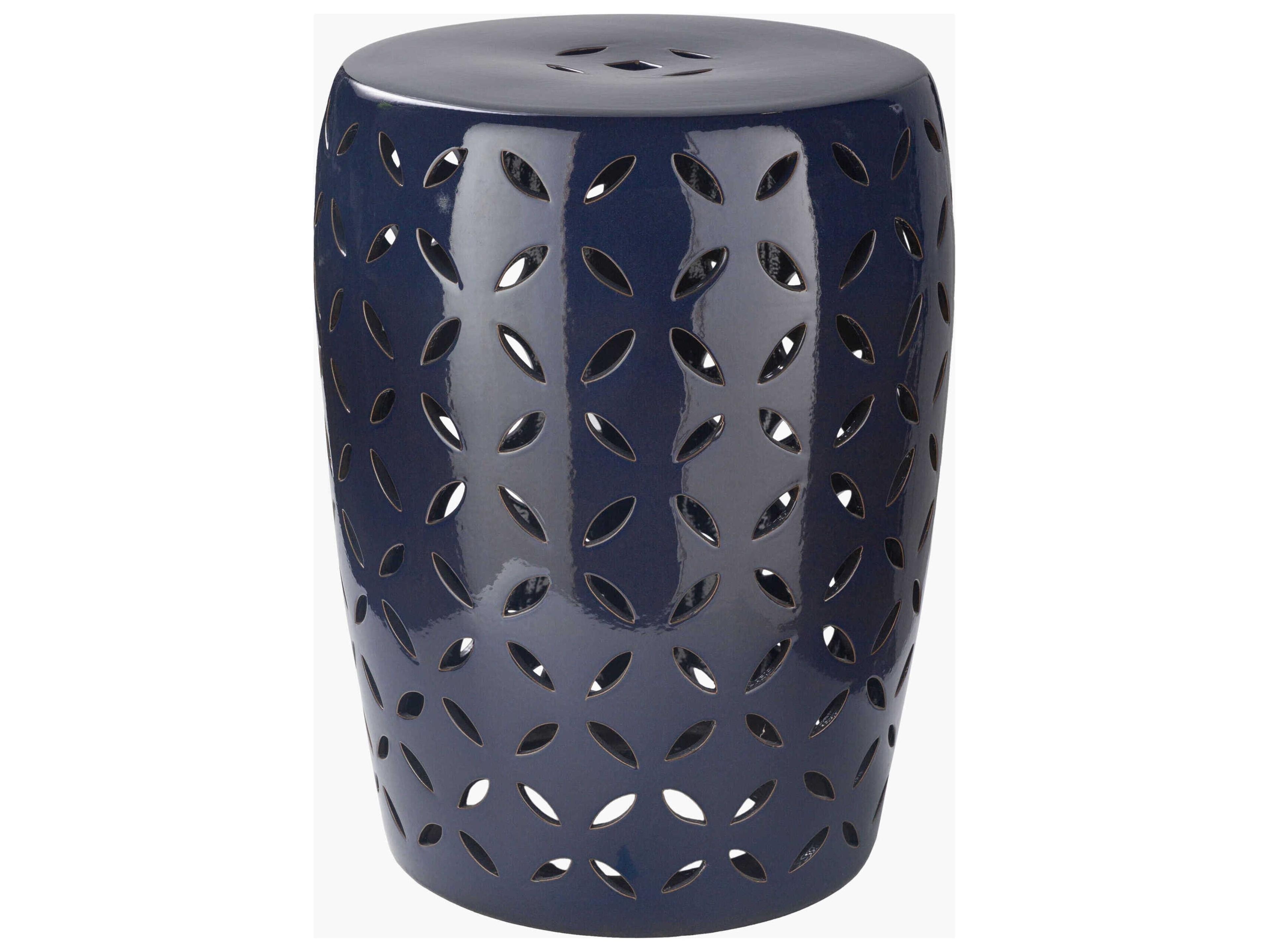Surya Outdoor Chantilly Glazed Navy Ceramic Round Garden Stool