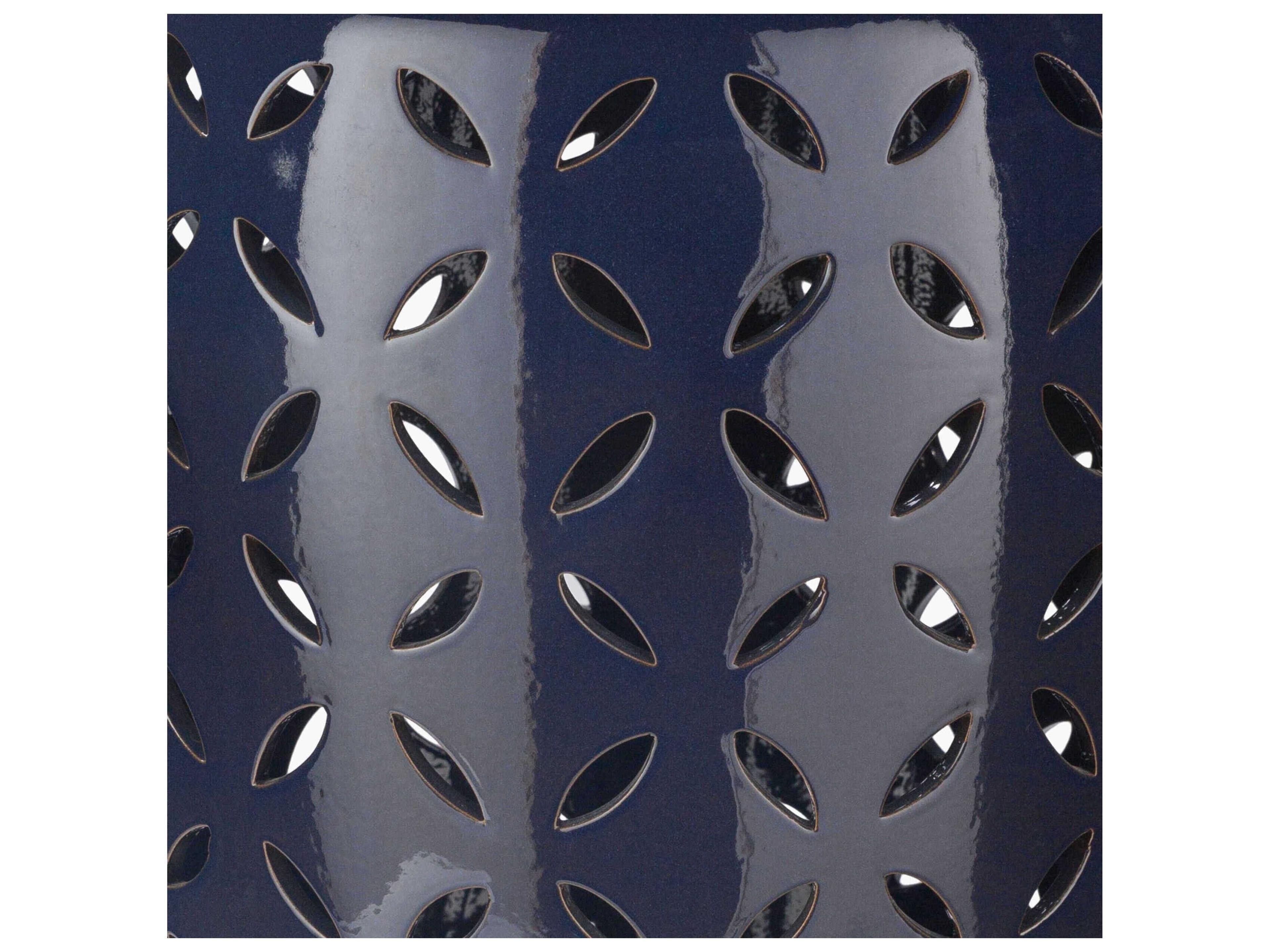 Surya Outdoor Chantilly Glazed Navy Ceramic Round Garden Stool