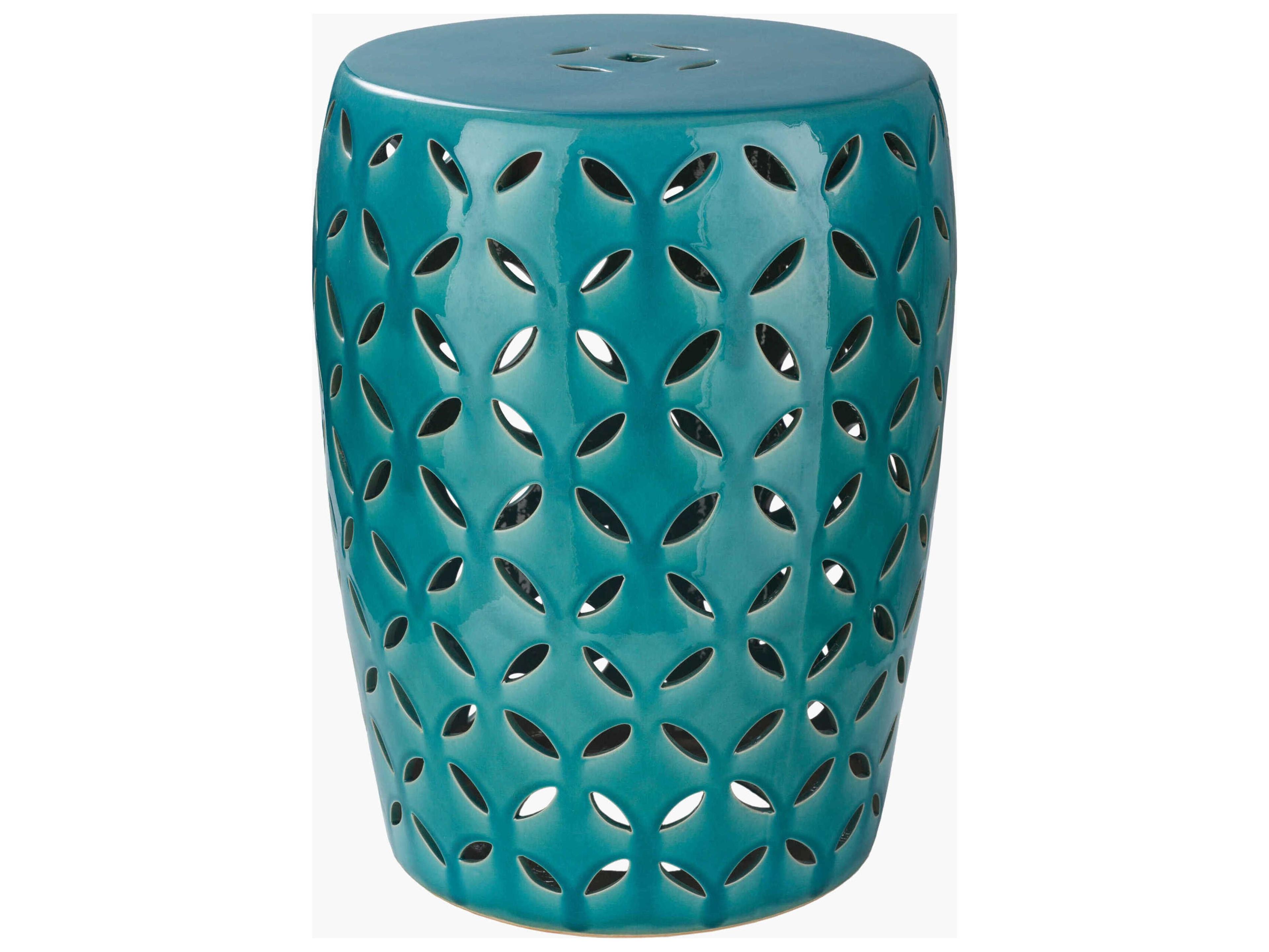 Chantilly Glazed Teal Ceramic Round Garden Stool