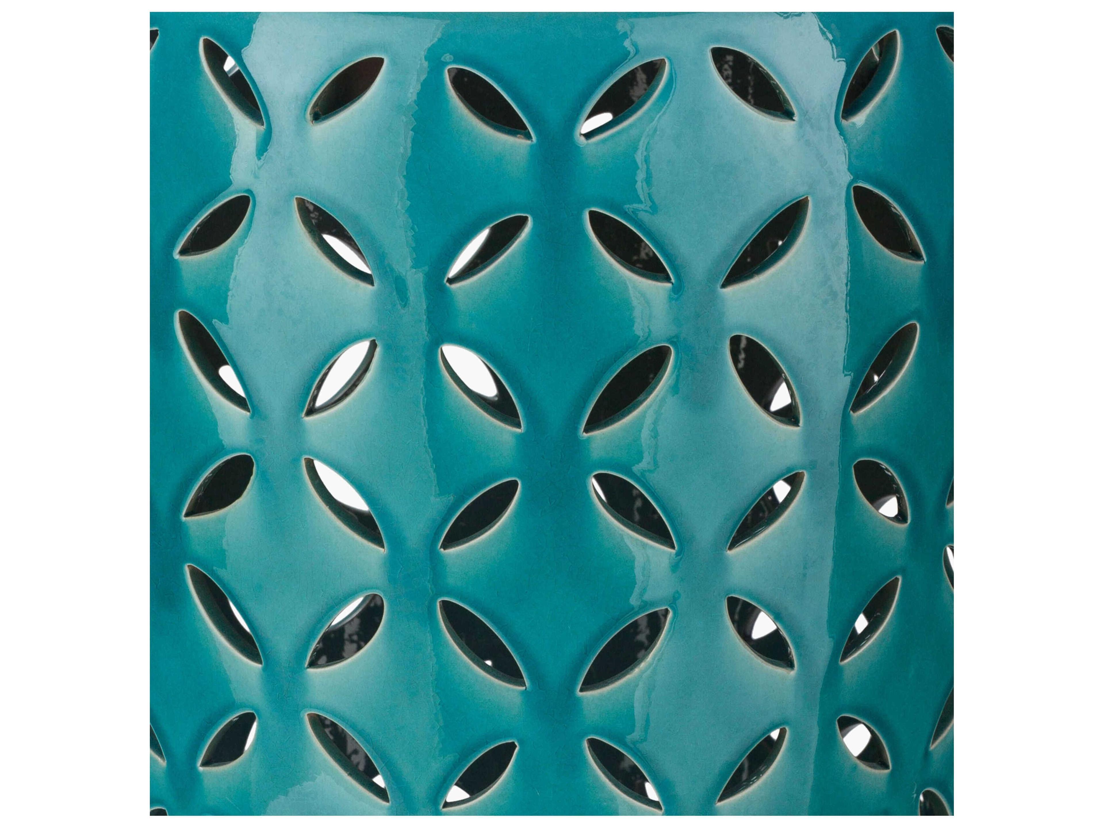 Surya Outdoor Chantilly Glazed Teal Ceramic Round Garden Stool