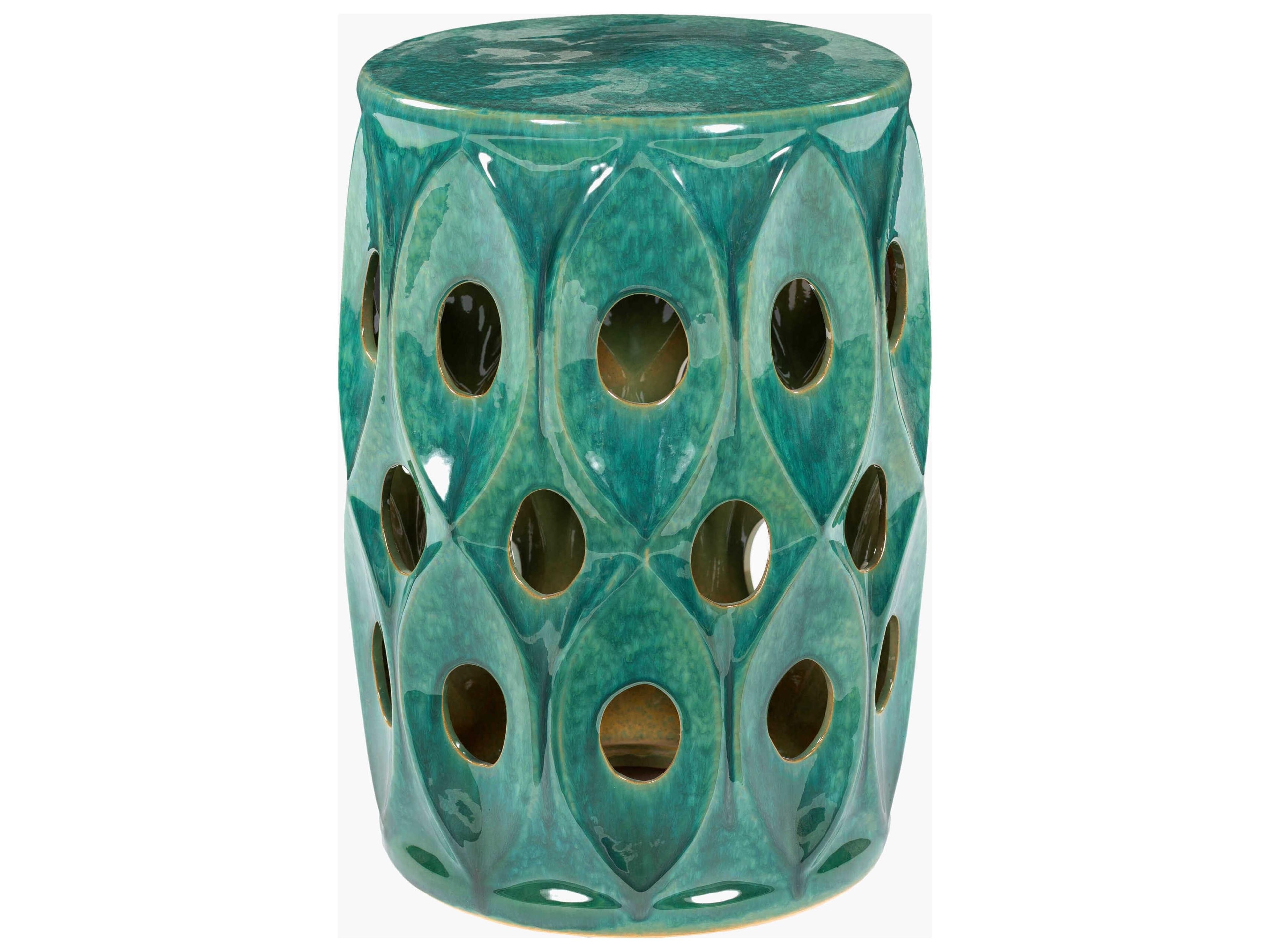 Erika Glazed Green Ceramic Round Garden Stool