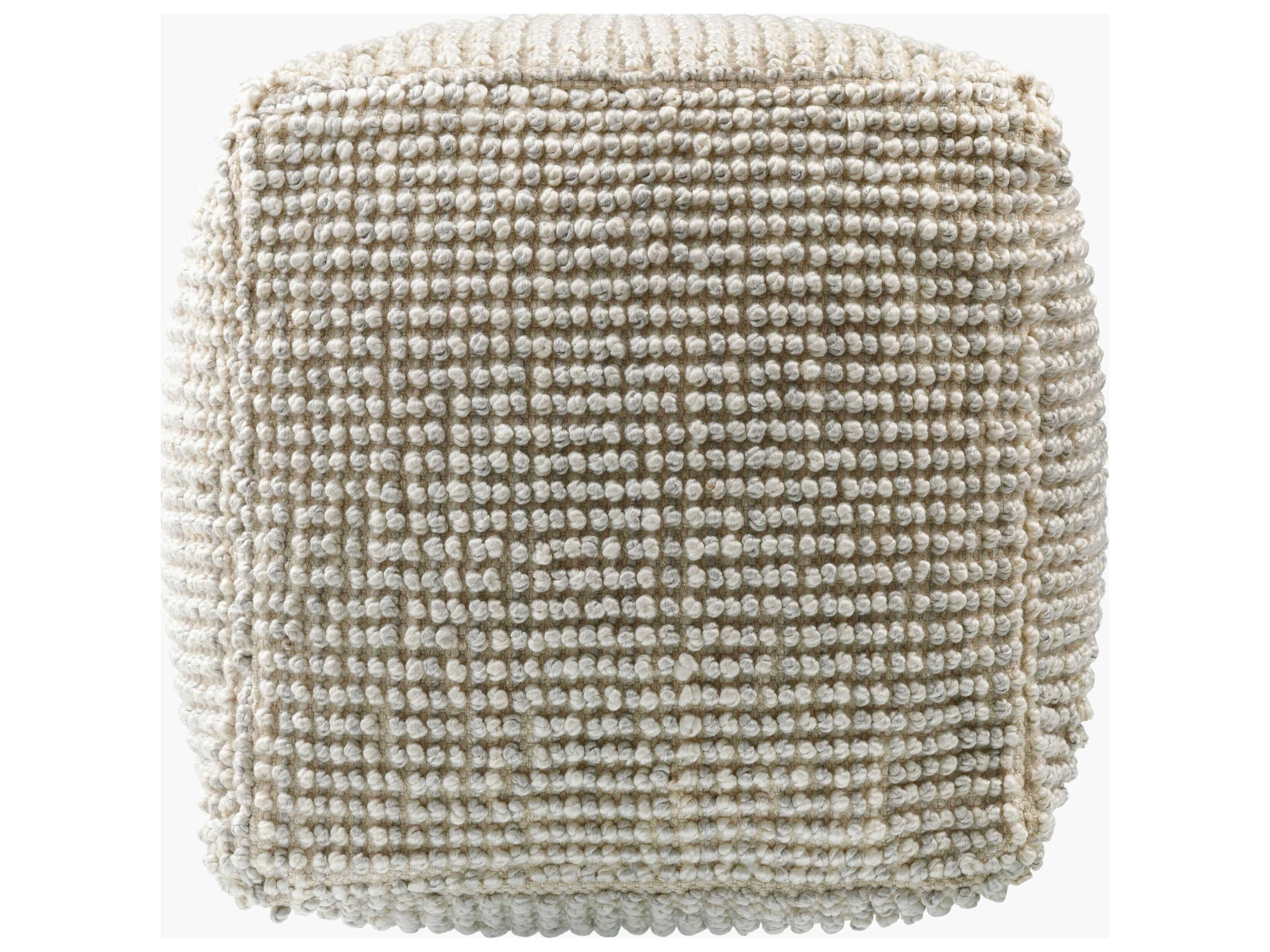 Surya Outdoor Haruko Ivory Fabric Cushion Pouf