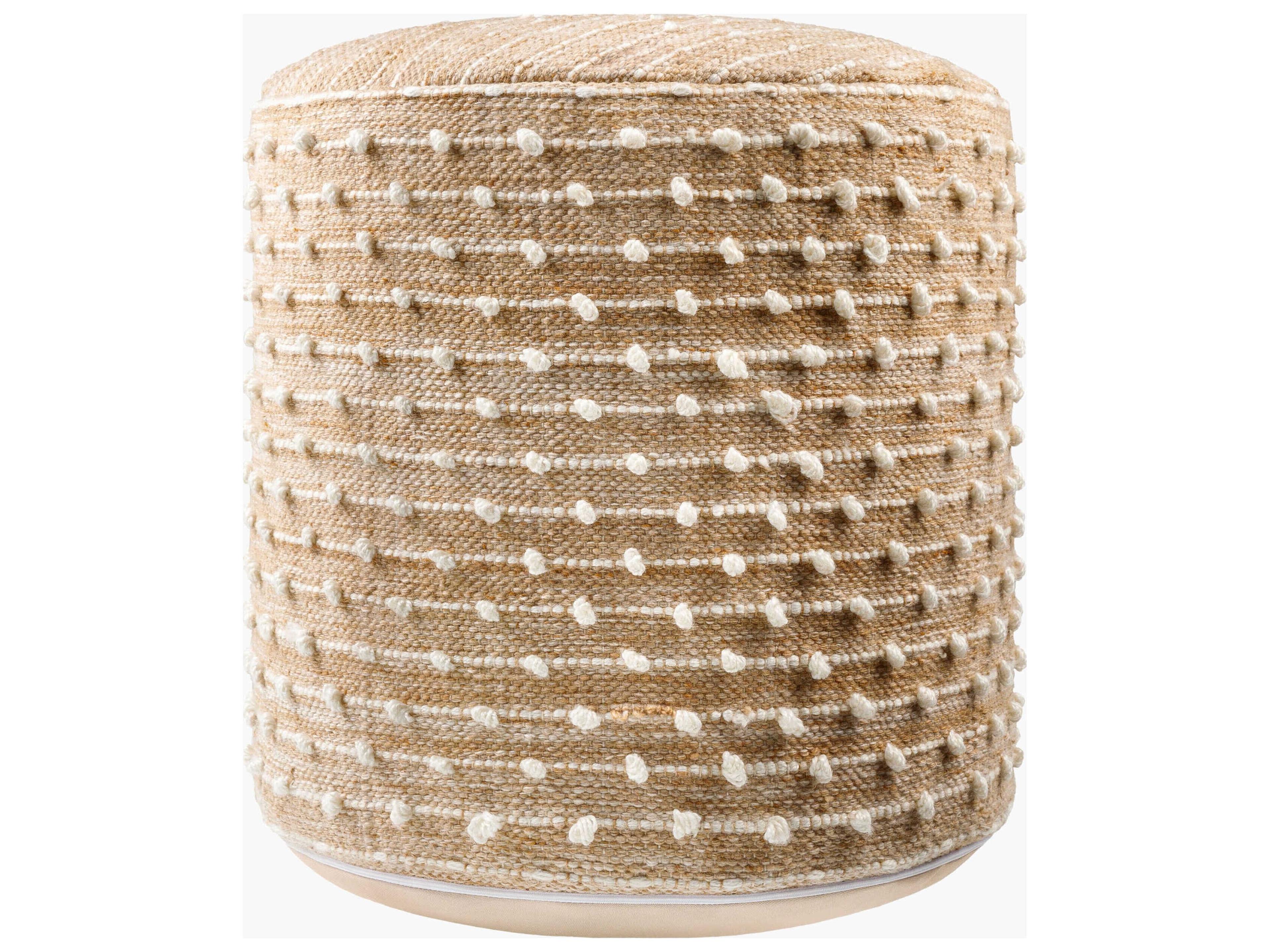 Surya Outdoor Imani Beige Fabric Cushion Pouf