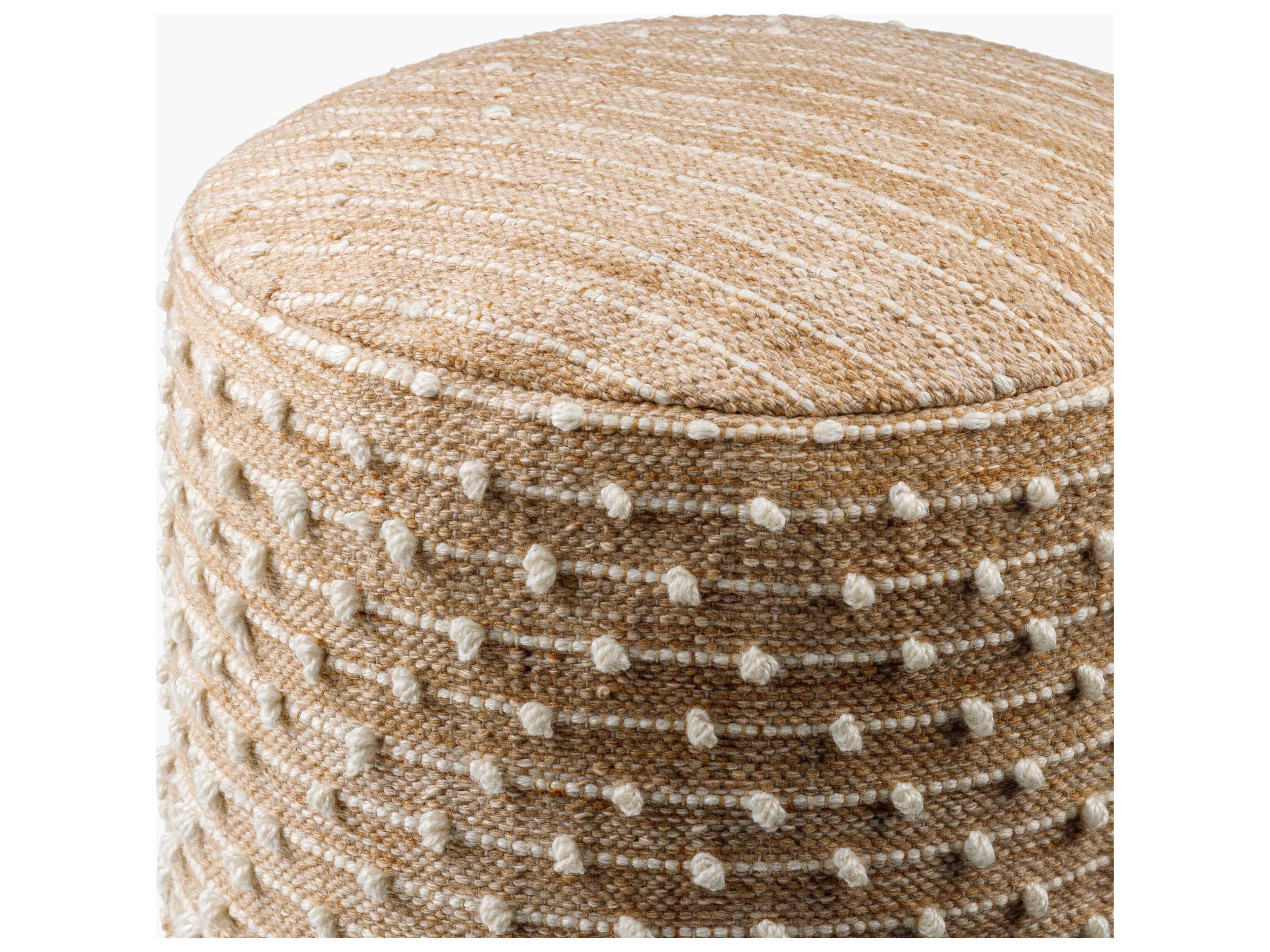 Surya Outdoor Imani Beige Fabric Cushion Pouf