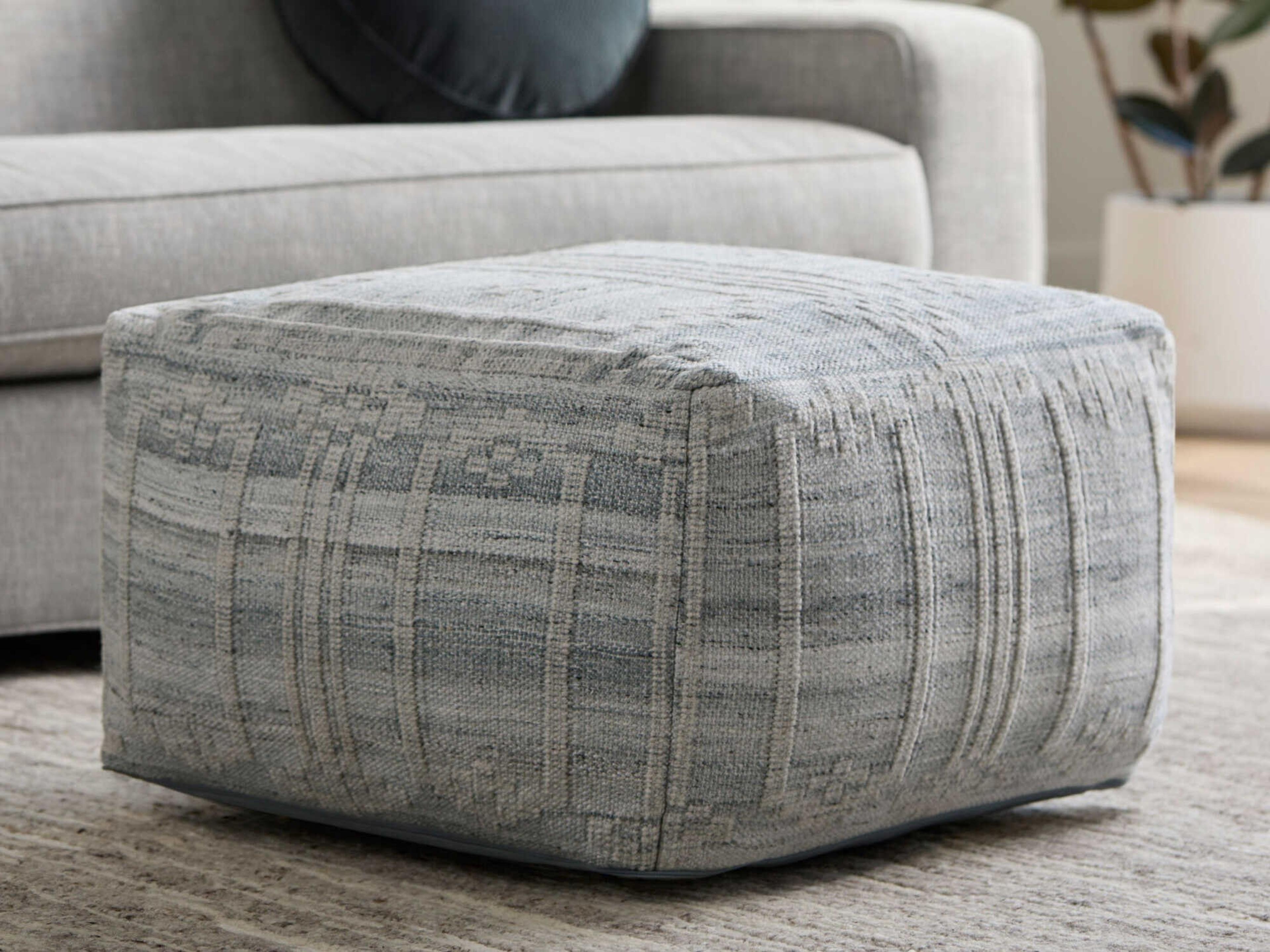 Surya Outdoor Kenneth Light Blue Fabric Cushion Pouf