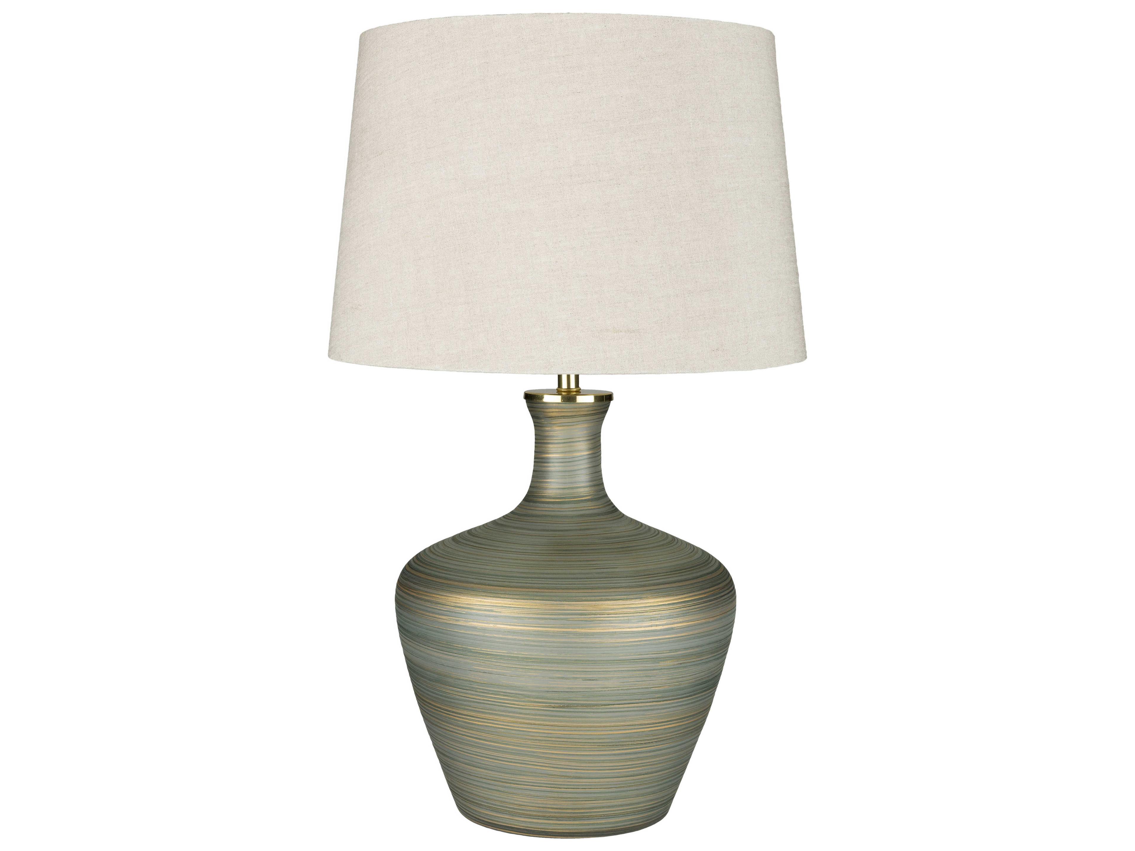 Surya Ollie Emerald Sage Ivory Linen Green Buffet Lamp