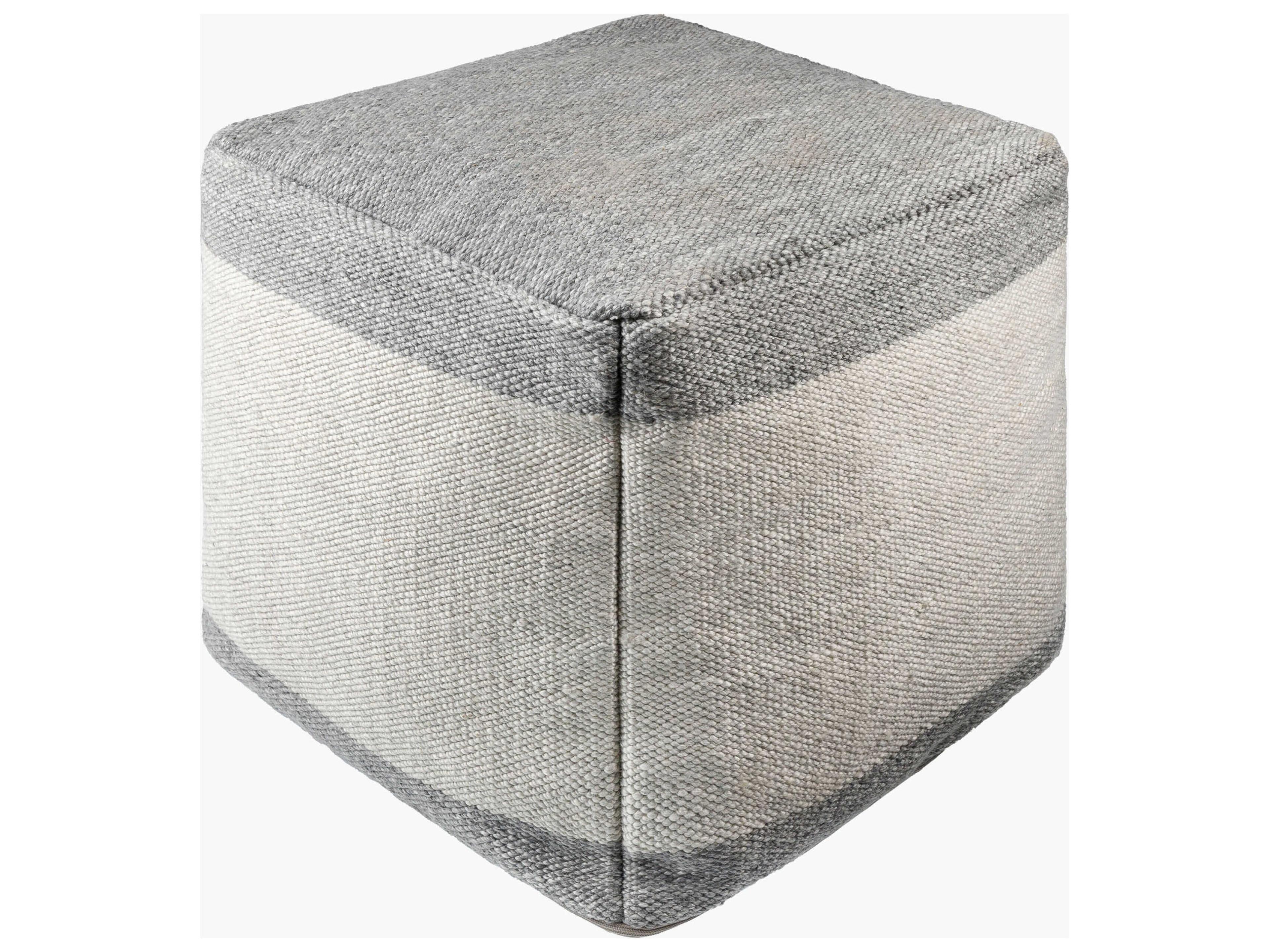 Latvia Dove Gray Fabric Cushion Pouf