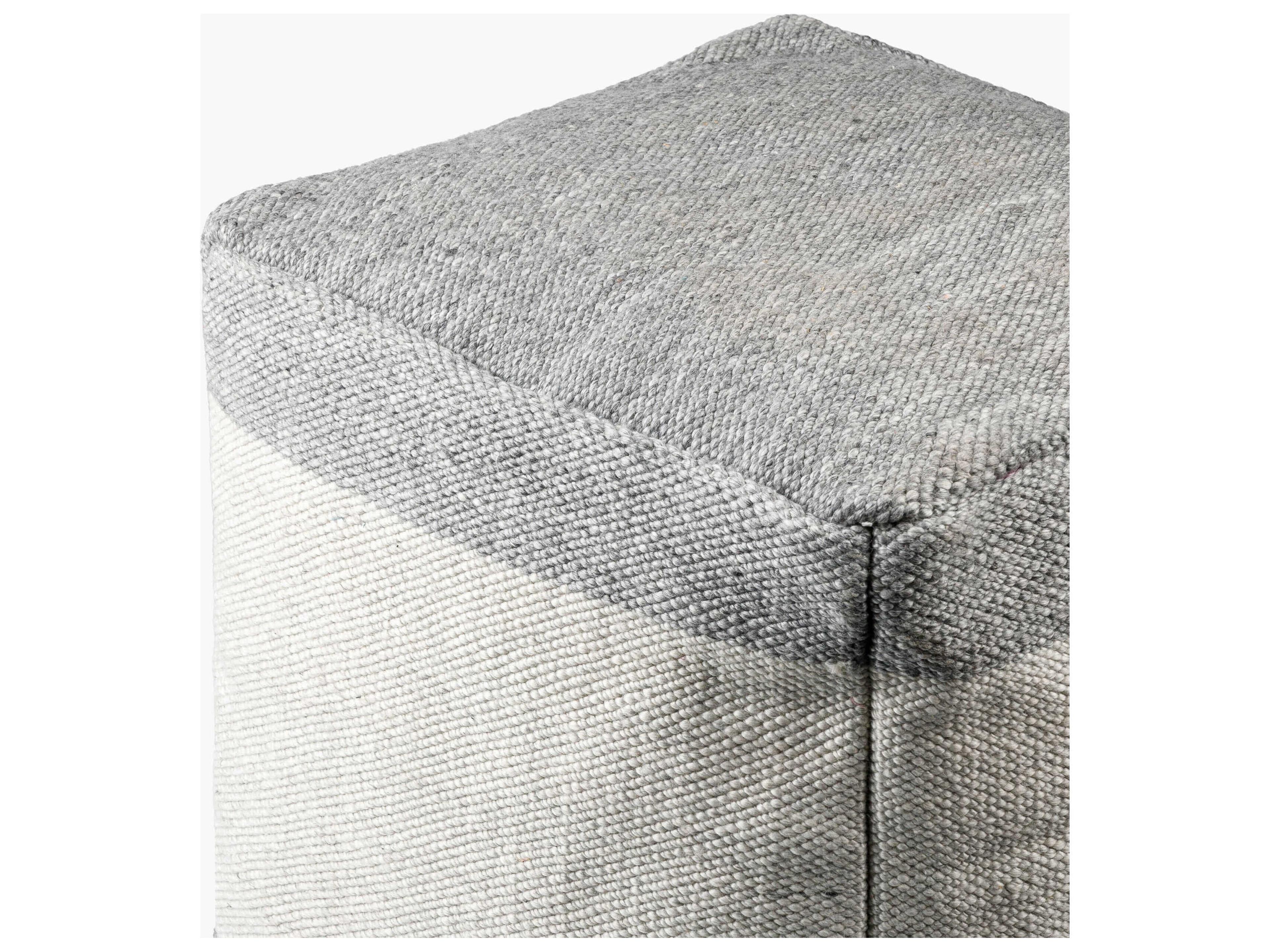 Surya Outdoor Latvia Dove Gray Fabric Cushion Pouf