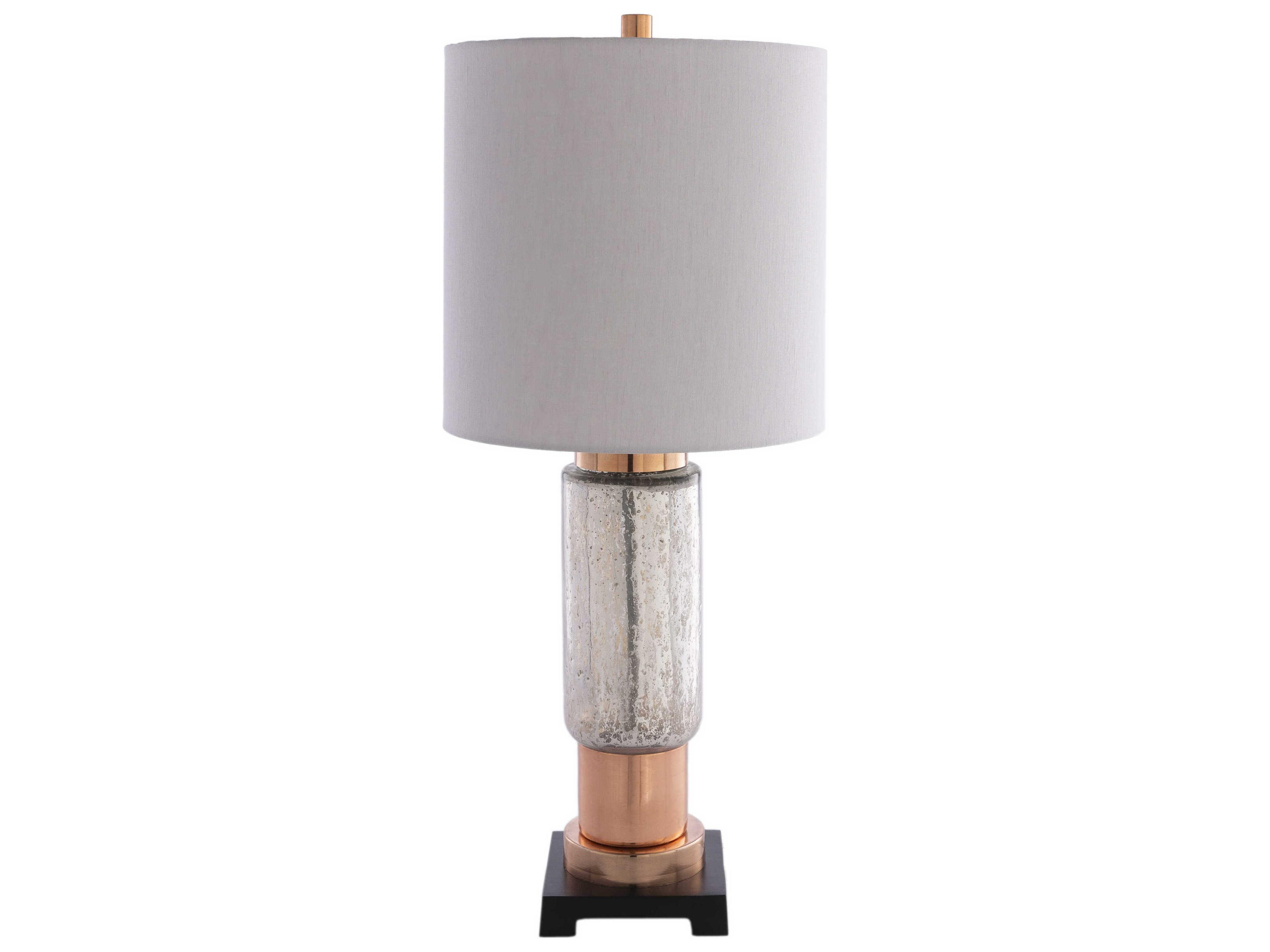 Omare Metallic Copper Light Gray Linen Buffet Lamp