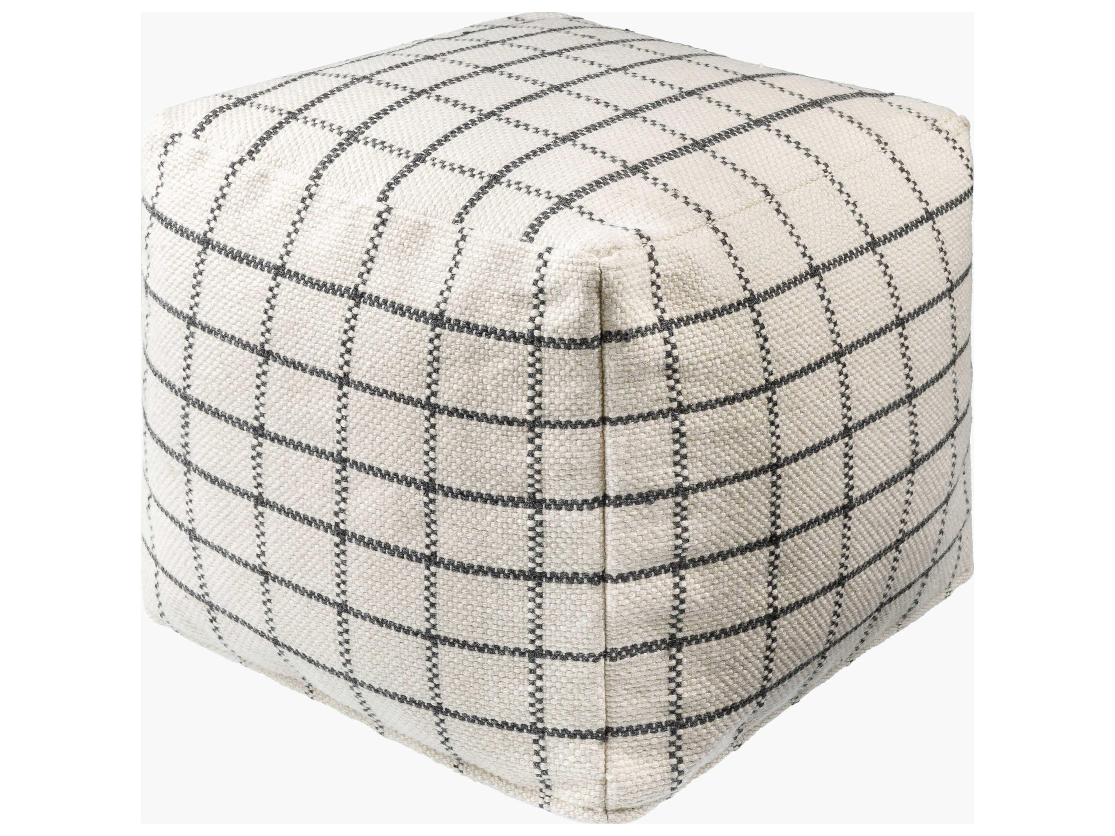 Charmaine Ivory Charcoal Fabric Cushion Pouf
