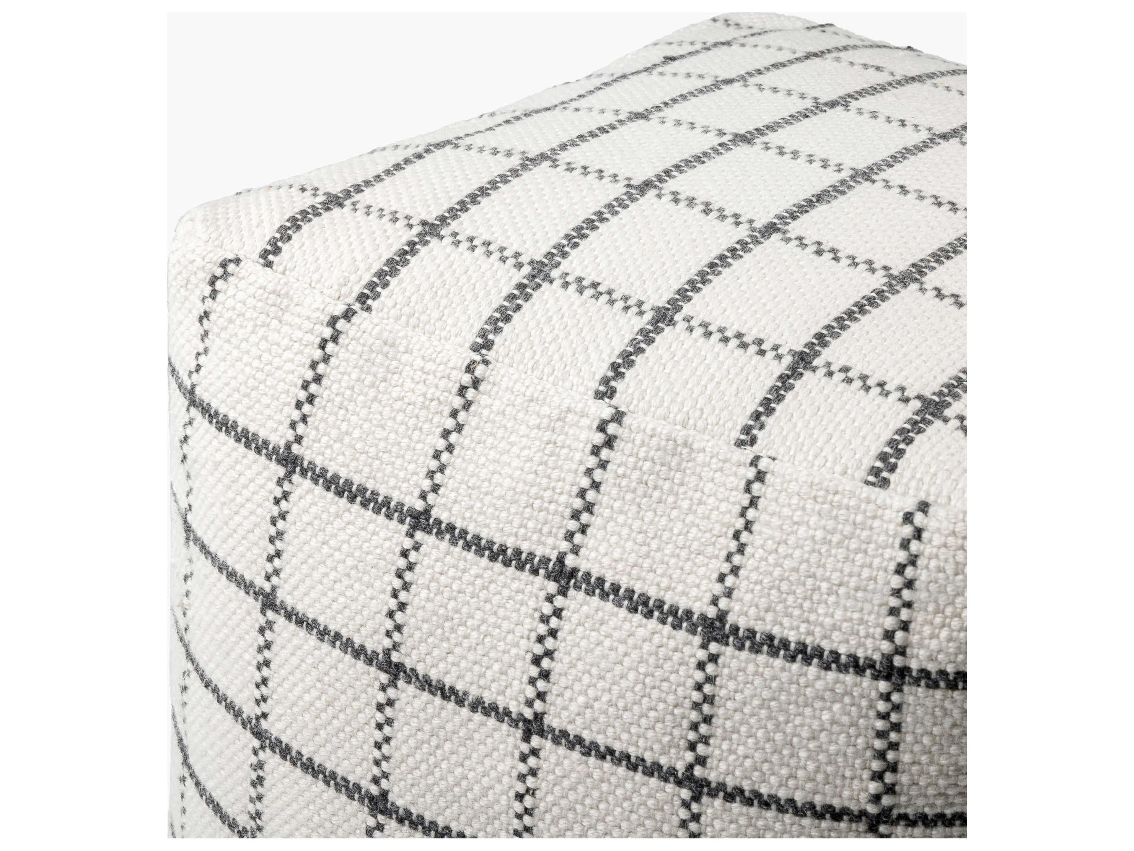 Surya Outdoor Charmaine Ivory Charcoal Fabric Cushion Pouf