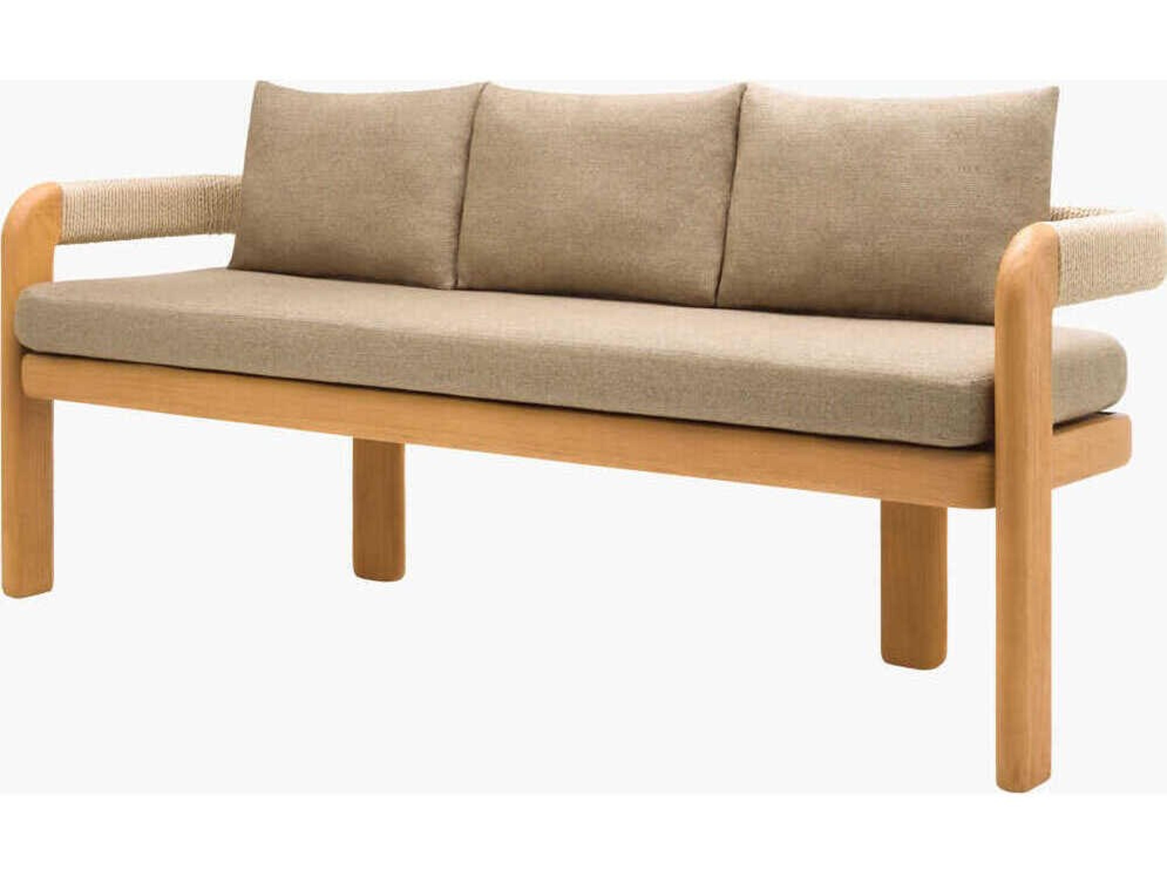 Surya Outdoor Palma Taupe Wood Cushion Bench