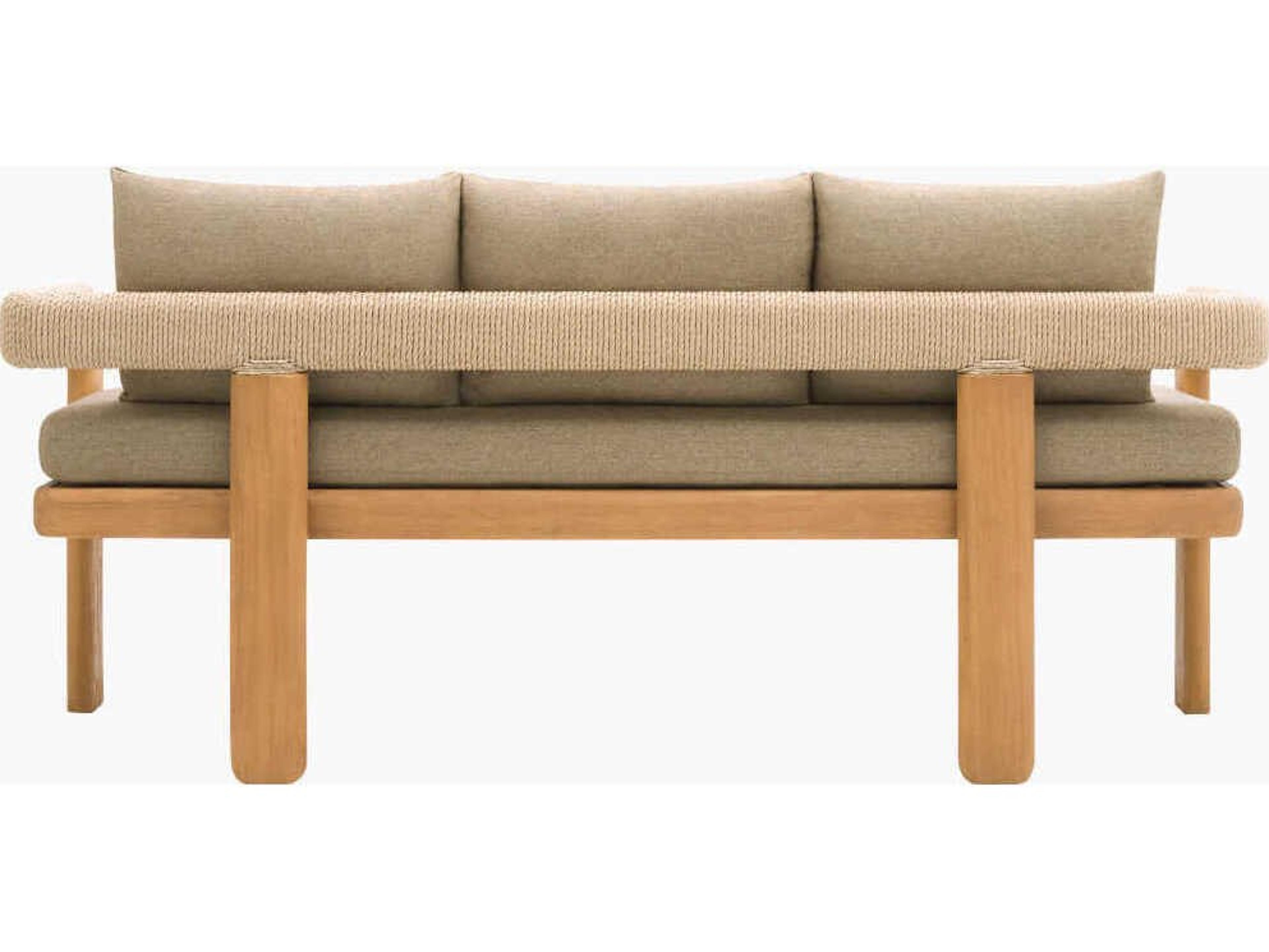 Surya Outdoor Palma Taupe Wood Cushion Bench