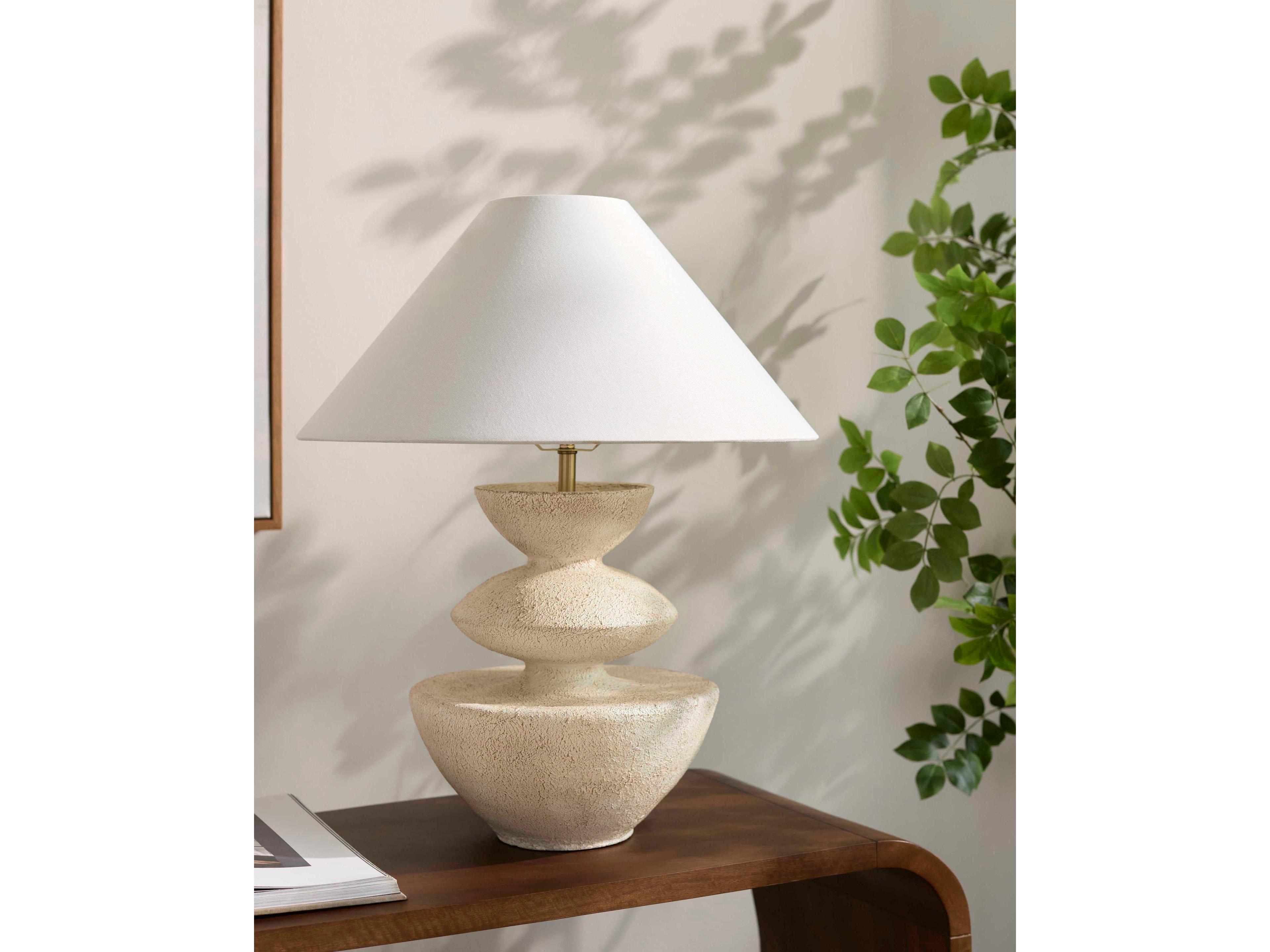 Surya Ostia White Linen Table Lamp