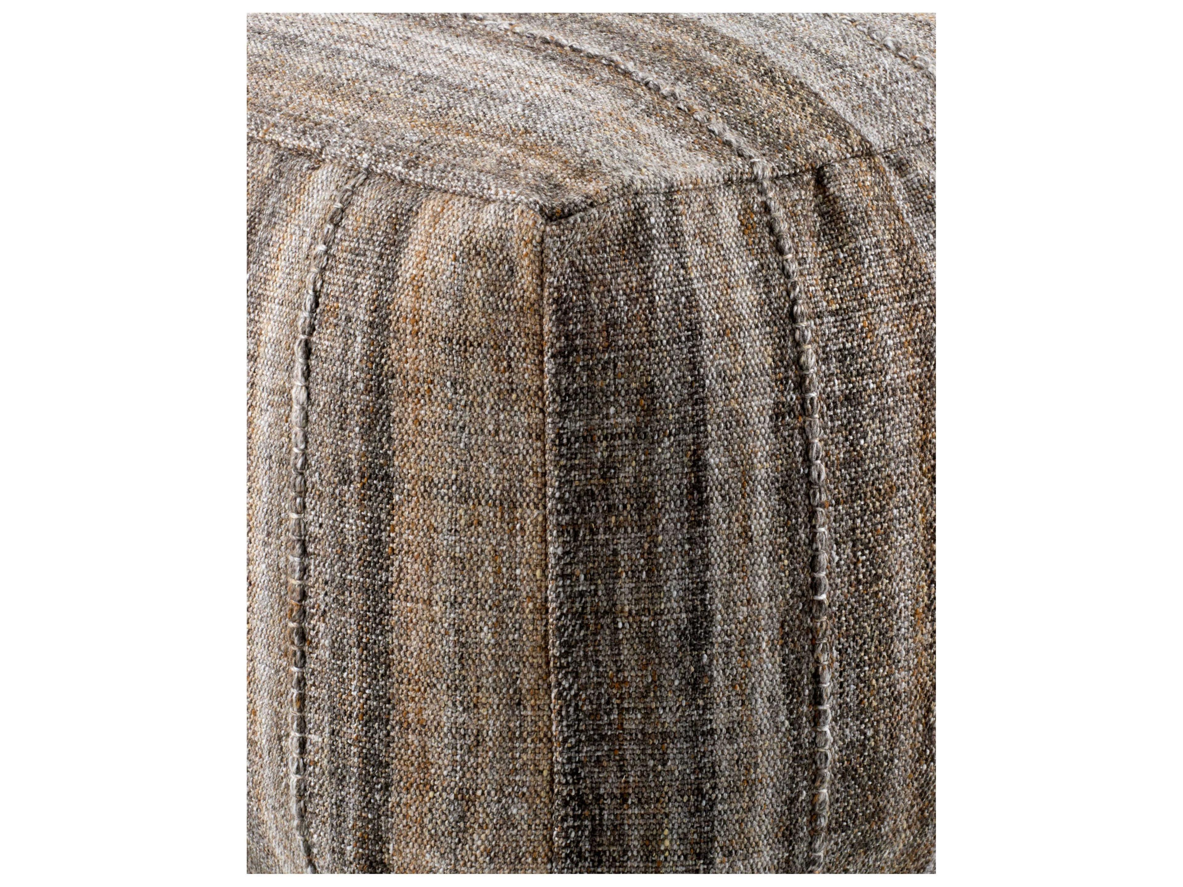 Surya Outdoor Mudcloth Dark Brown Fabric Cushion Pouf