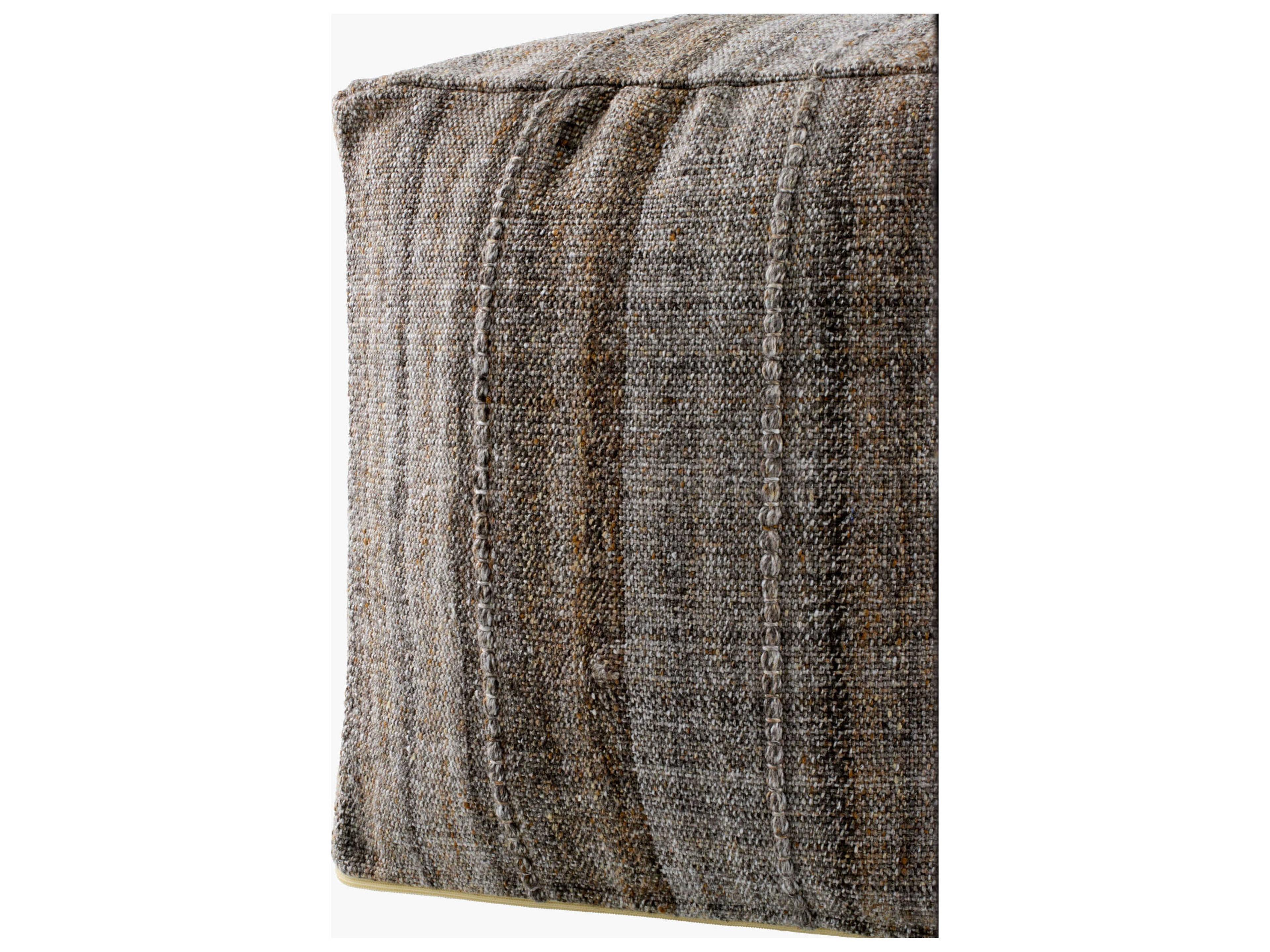 Surya Outdoor Mudcloth Dark Brown Fabric Cushion Pouf