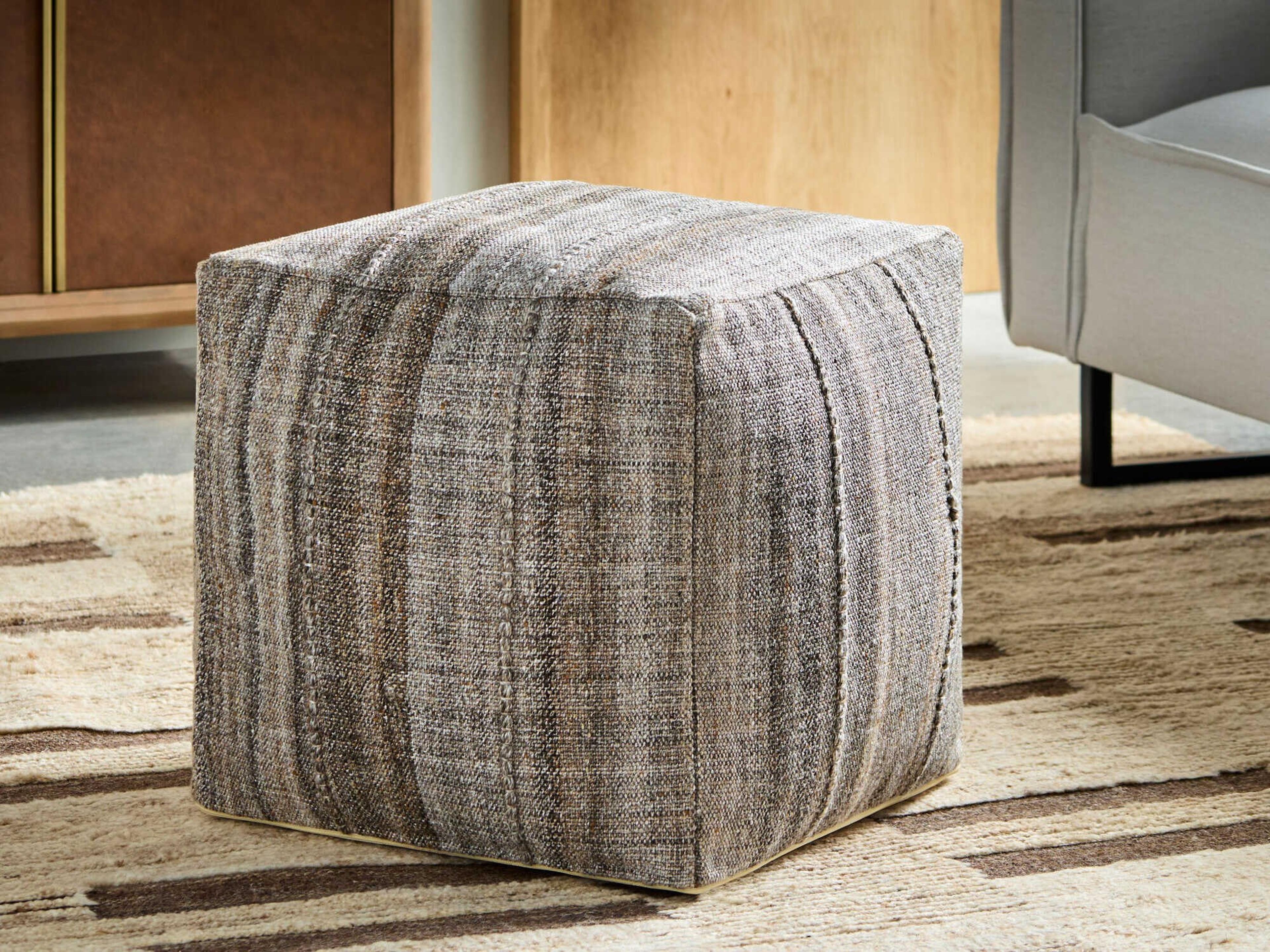 Surya Outdoor Mudcloth Dark Brown Fabric Cushion Pouf