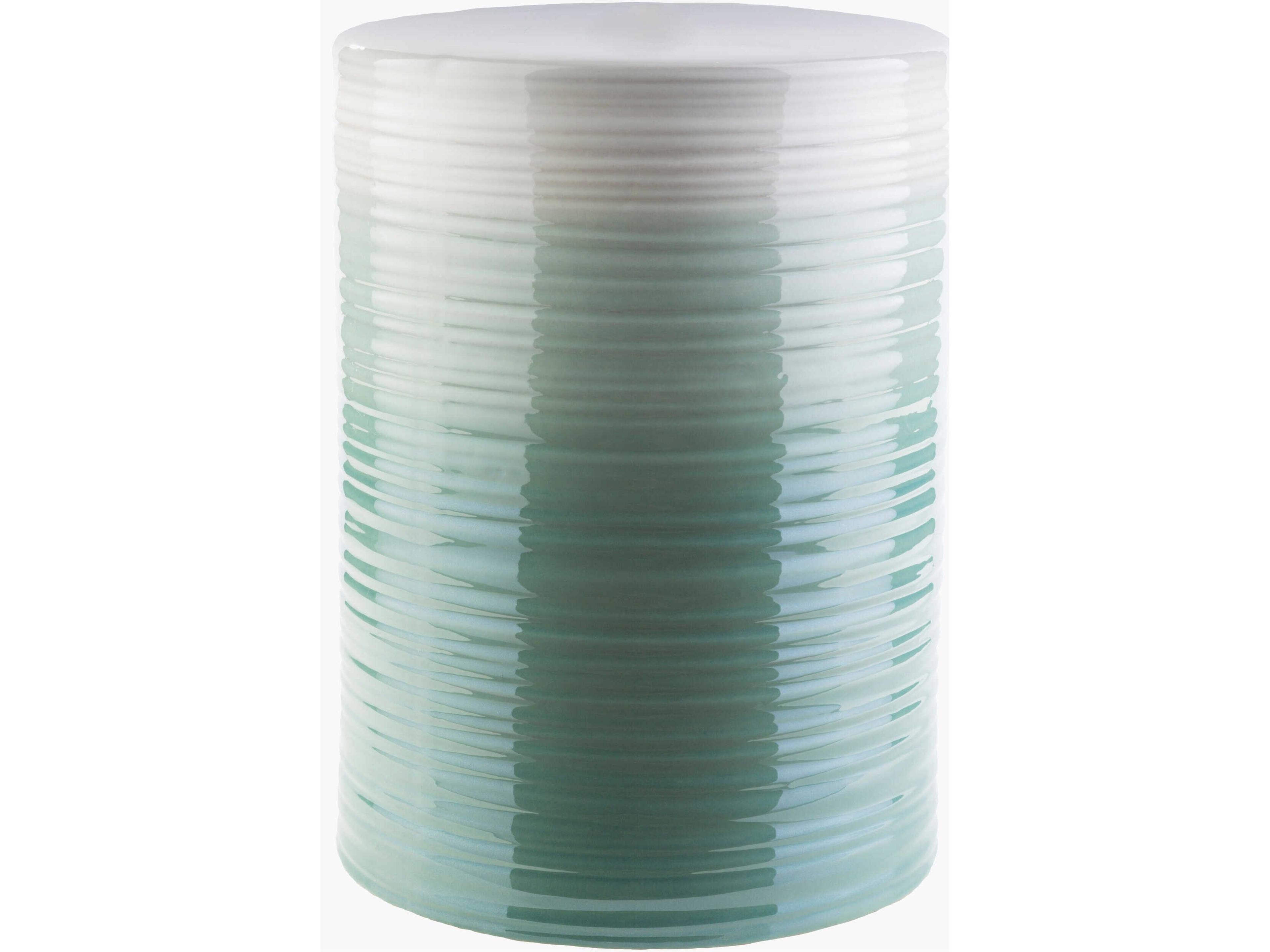 Waverly Sage Seafoam White Ceramic Round Garden Stool