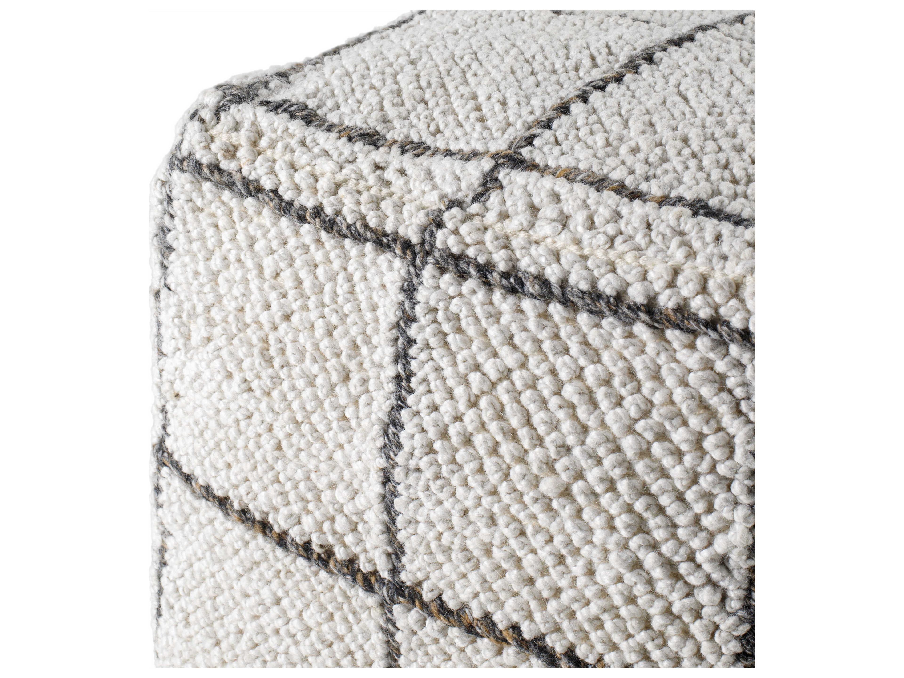 Surya Pane White Upholstered Pouf