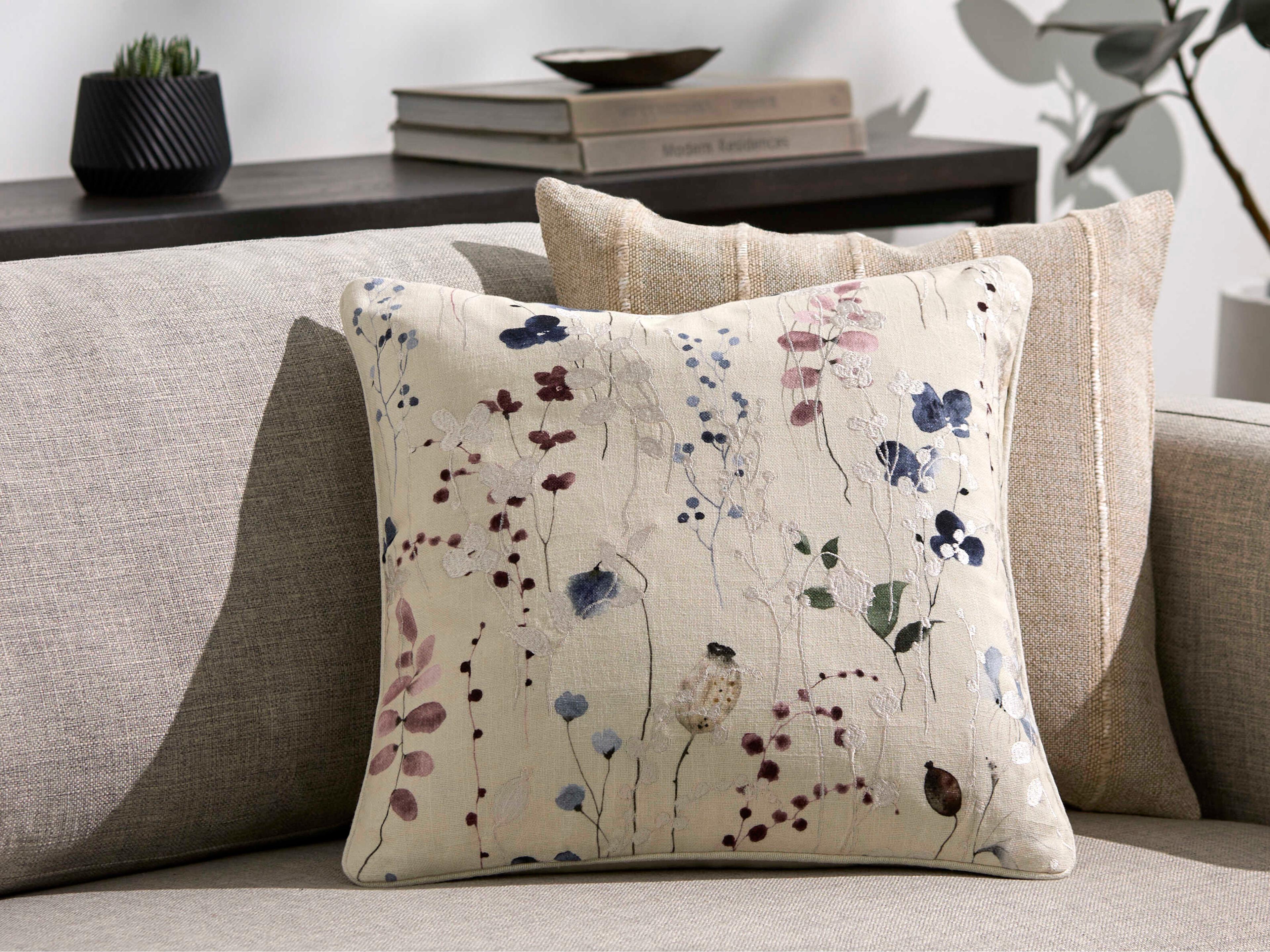Surya Painterly Florals Ivory Lavender Pillow