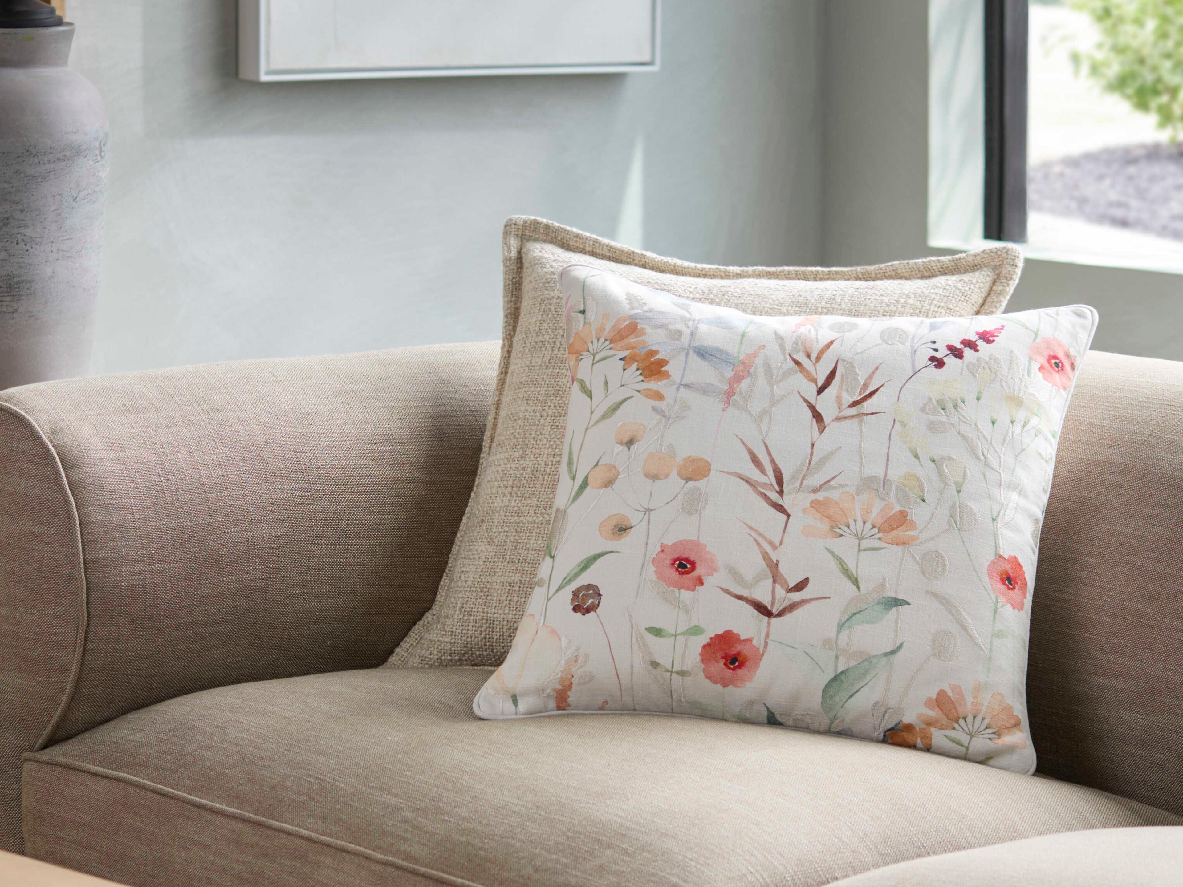 Surya Painterly Florals Off-White Pillow
