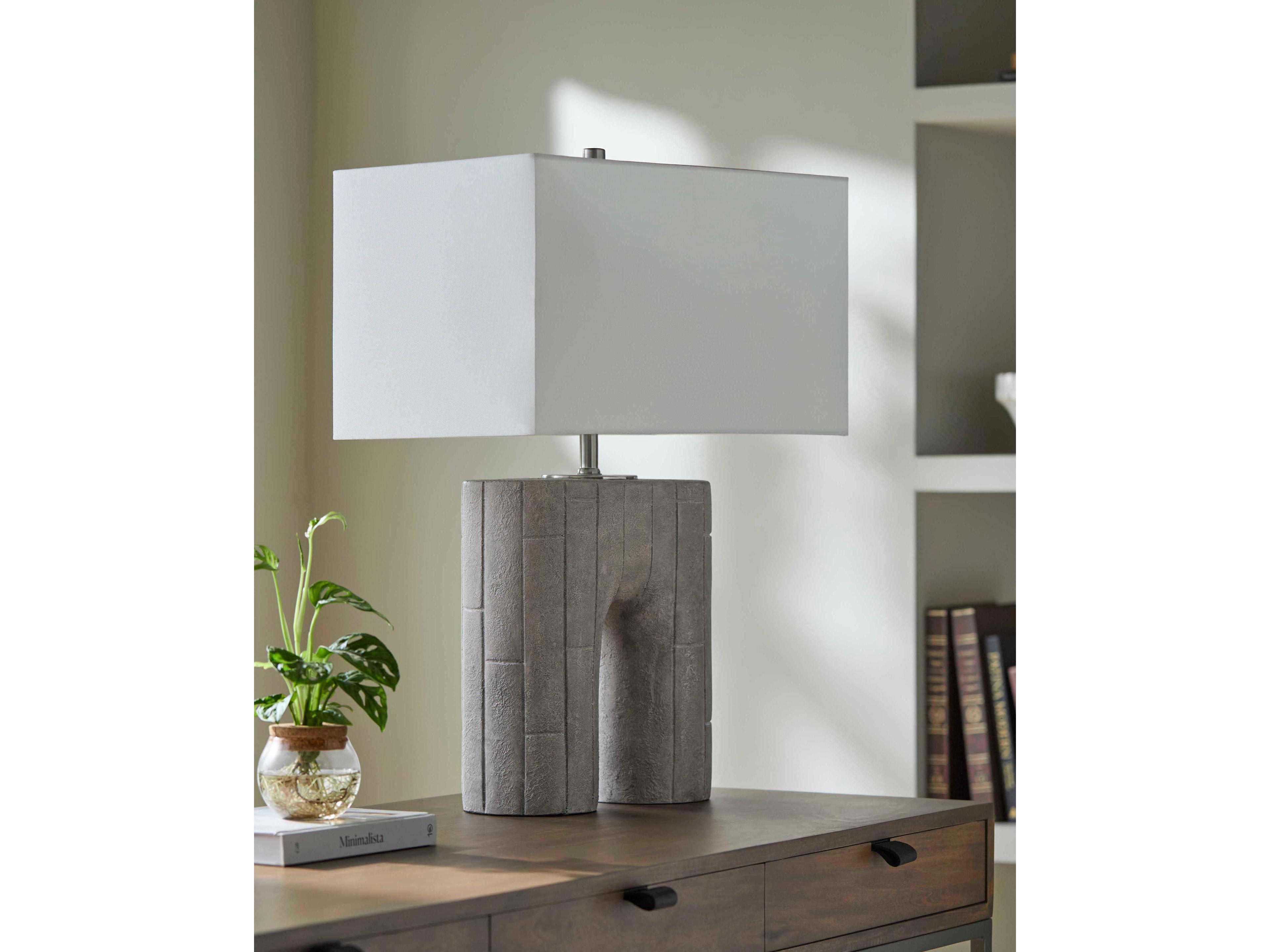 Surya Parham Gray Cream Linen Buffet Lamp
