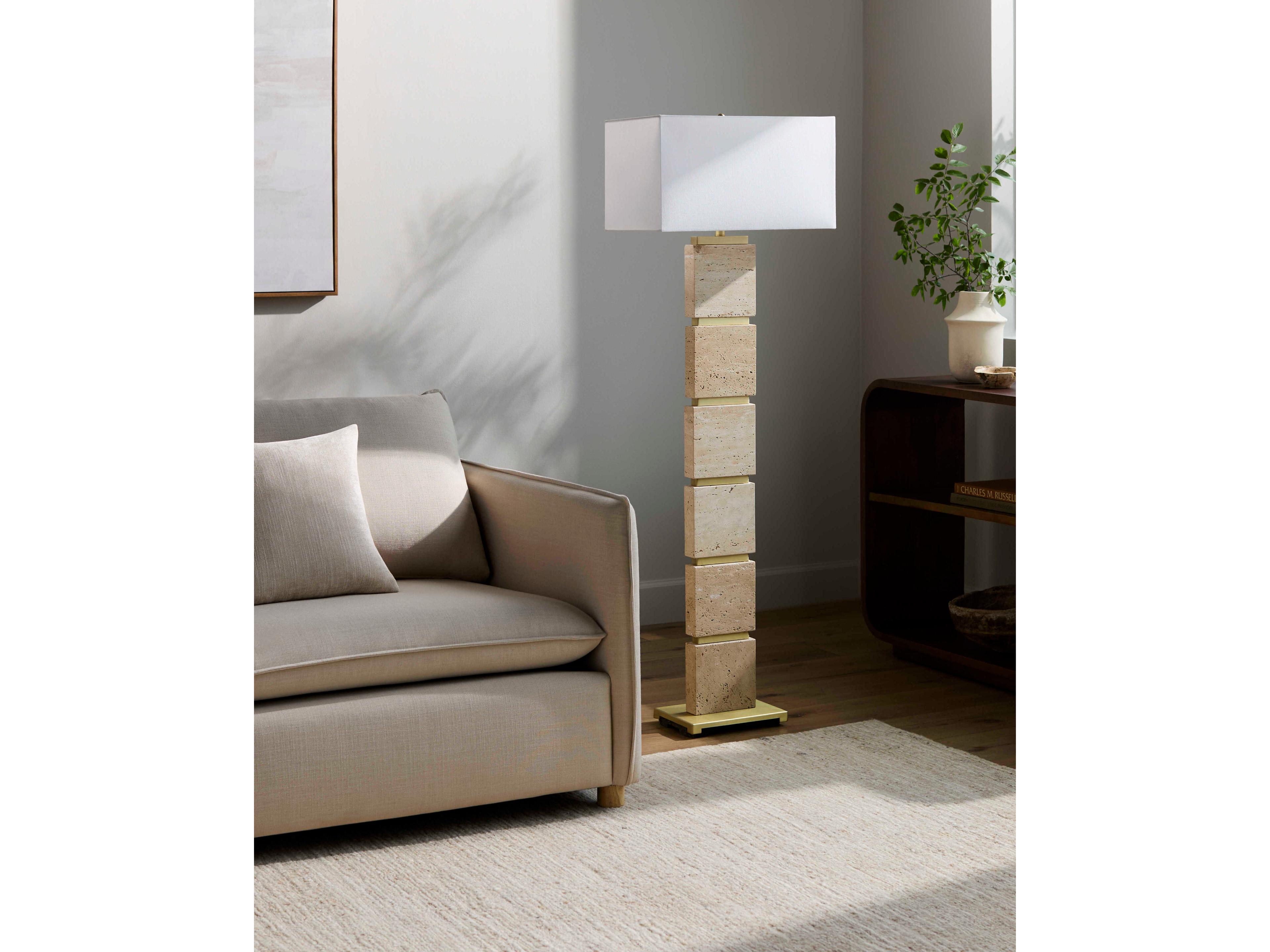Surya Ponta Yellow White Linen Brown Floor Lamp