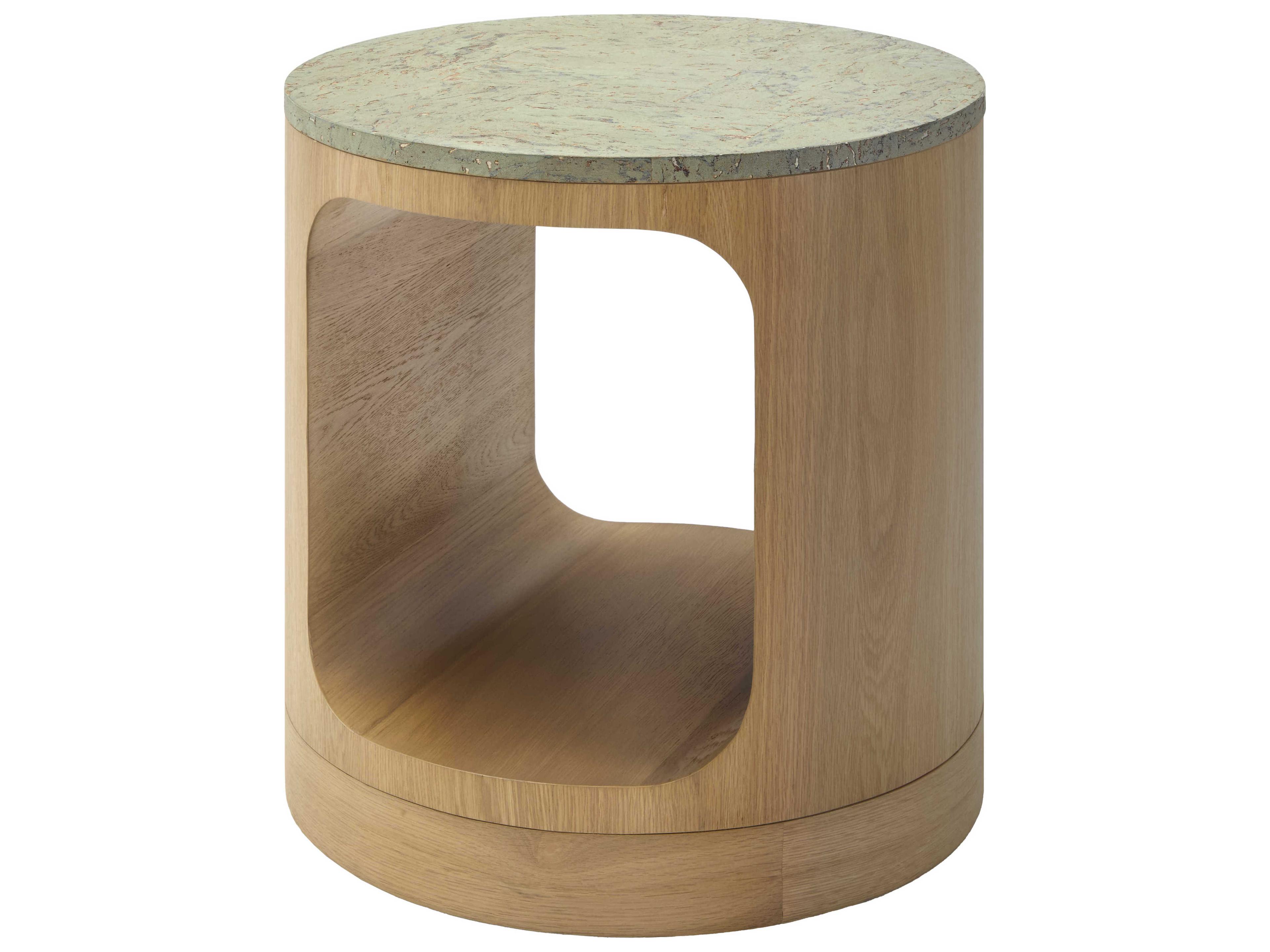 Poros Round Wood Green Brown End Table