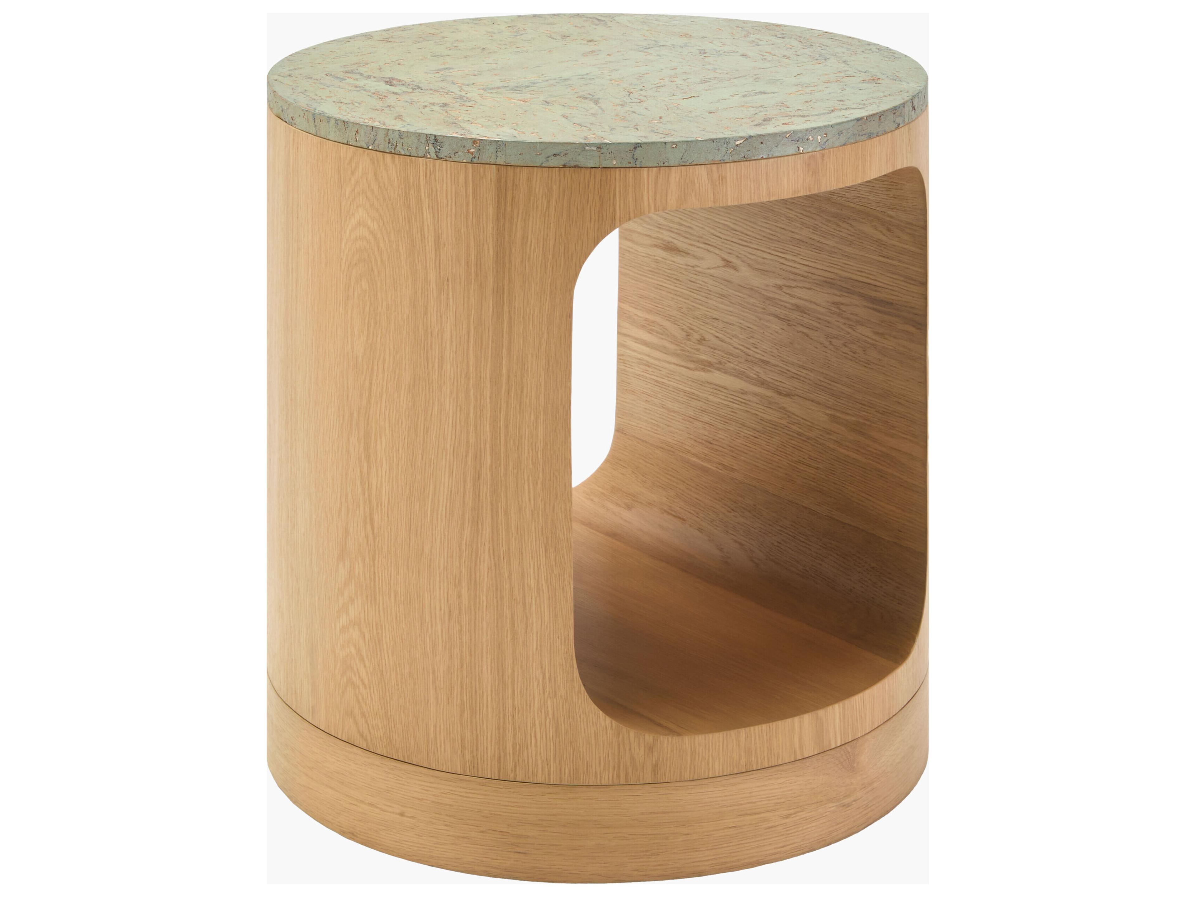 Surya Poros Round Wood Green Brown End Table