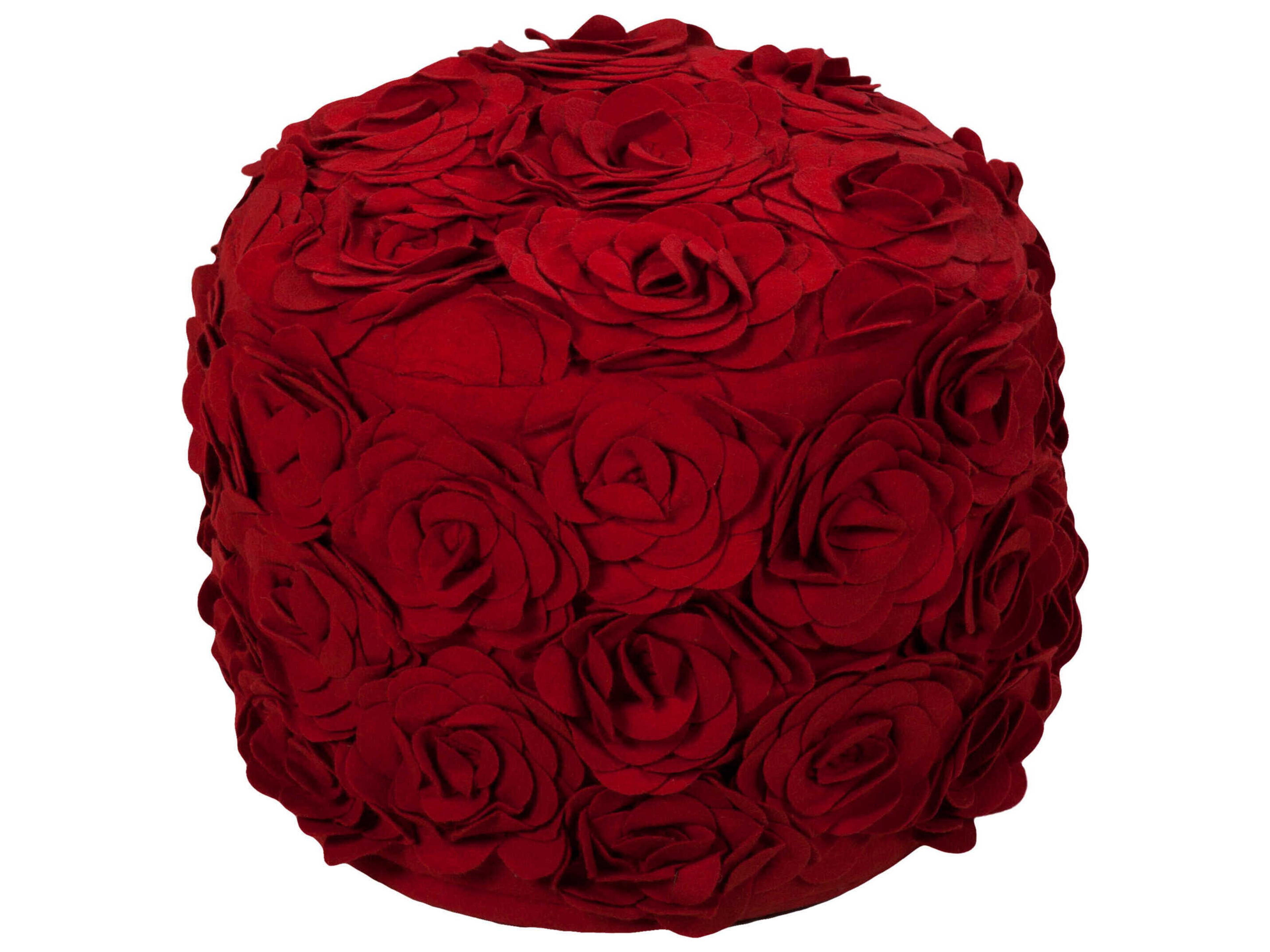 Felted Floral Red Upholstered Pouf