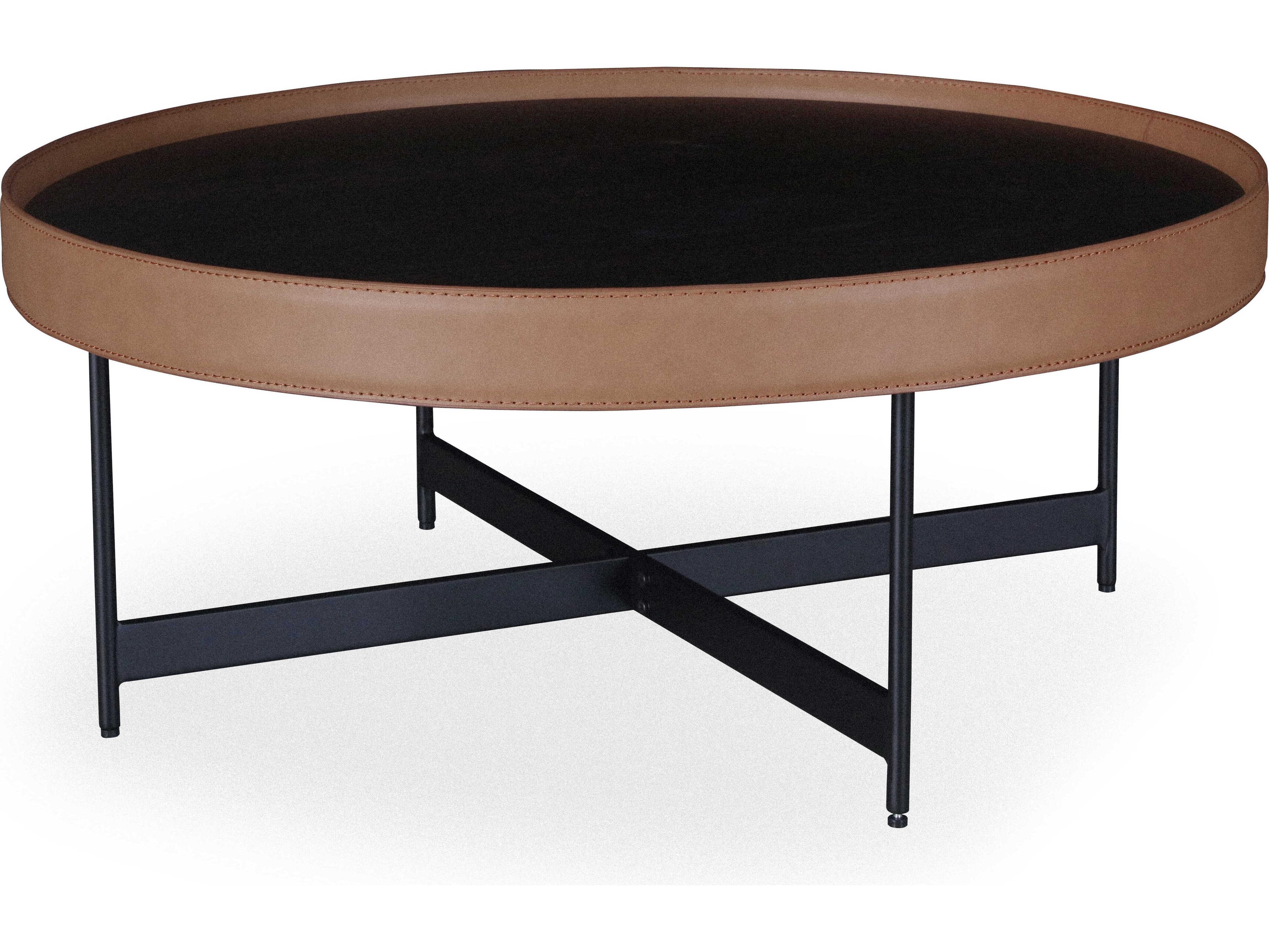 Puck Round Wood Brown Black Coffee Table