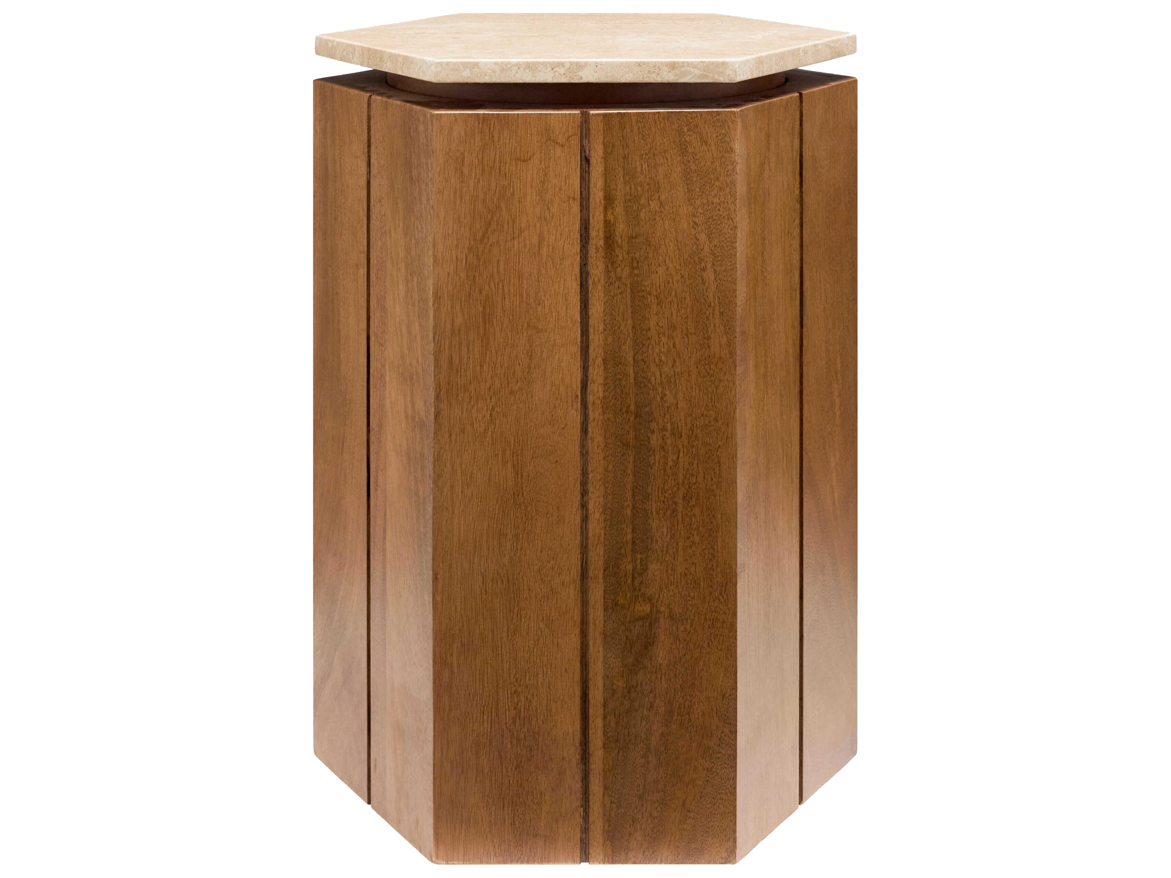 Radnor Hexagon Marble Beige Brown End Table