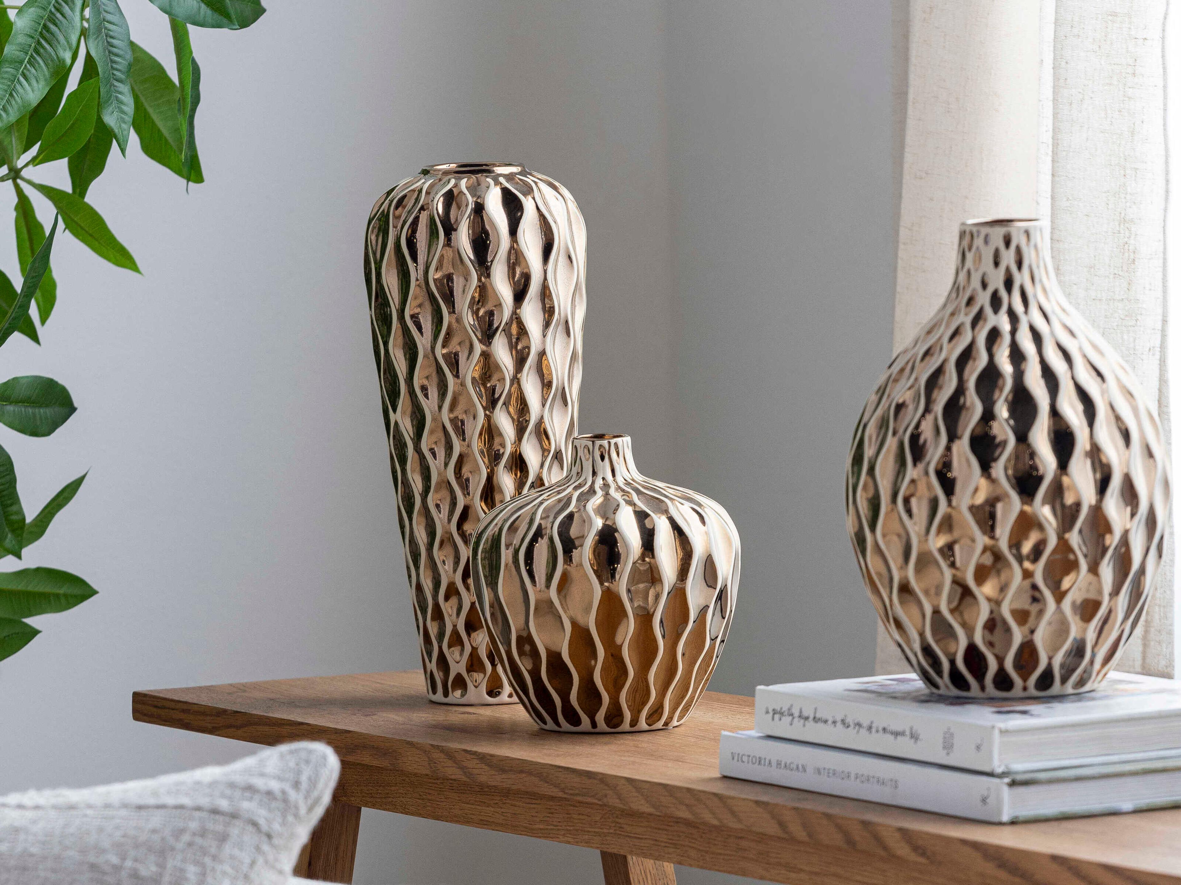 Surya Rockwell Metallic Gold Vase Set of 3