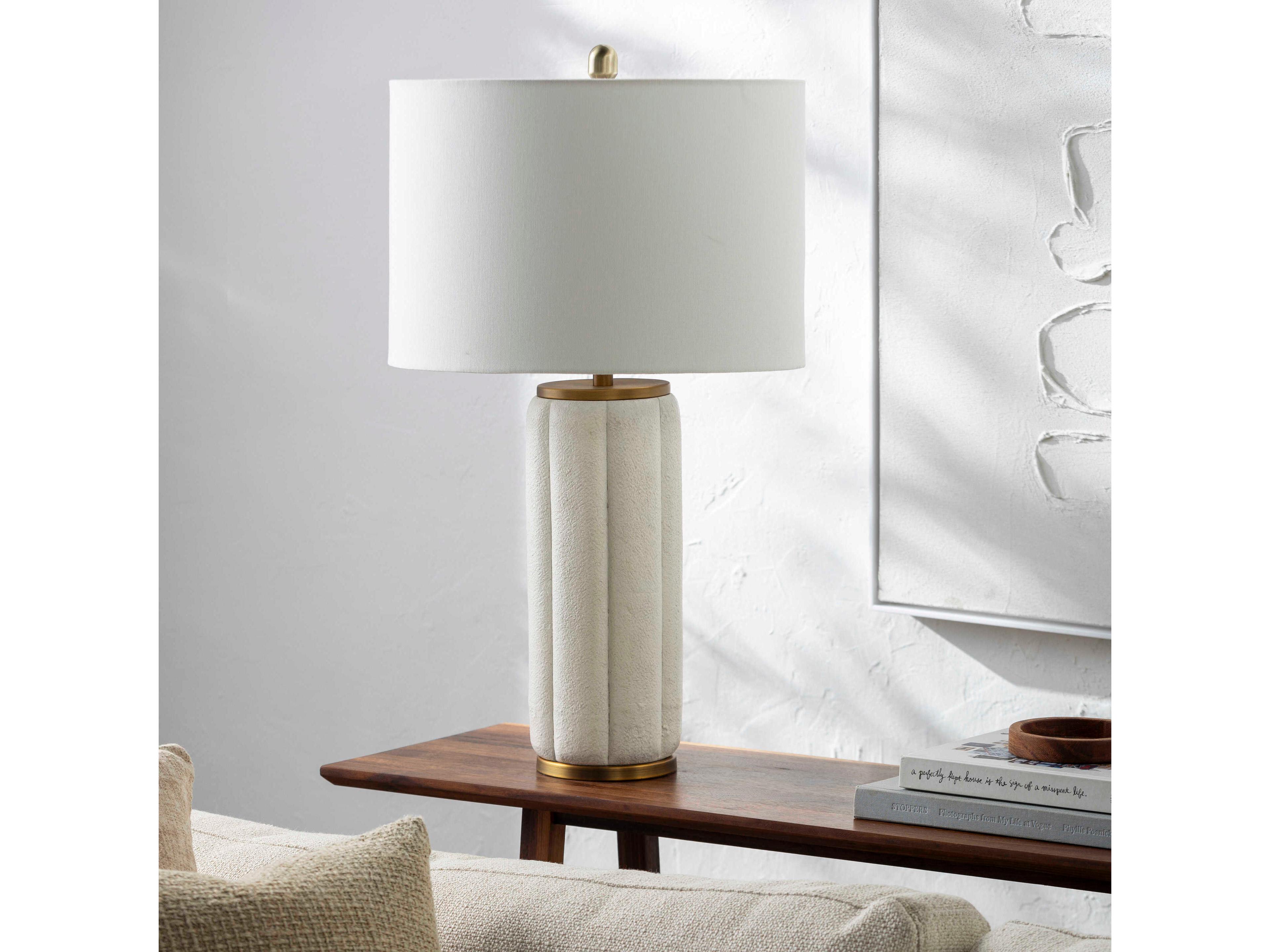 Surya Rialto Natural Beige White Linen Off Buffet Lamp