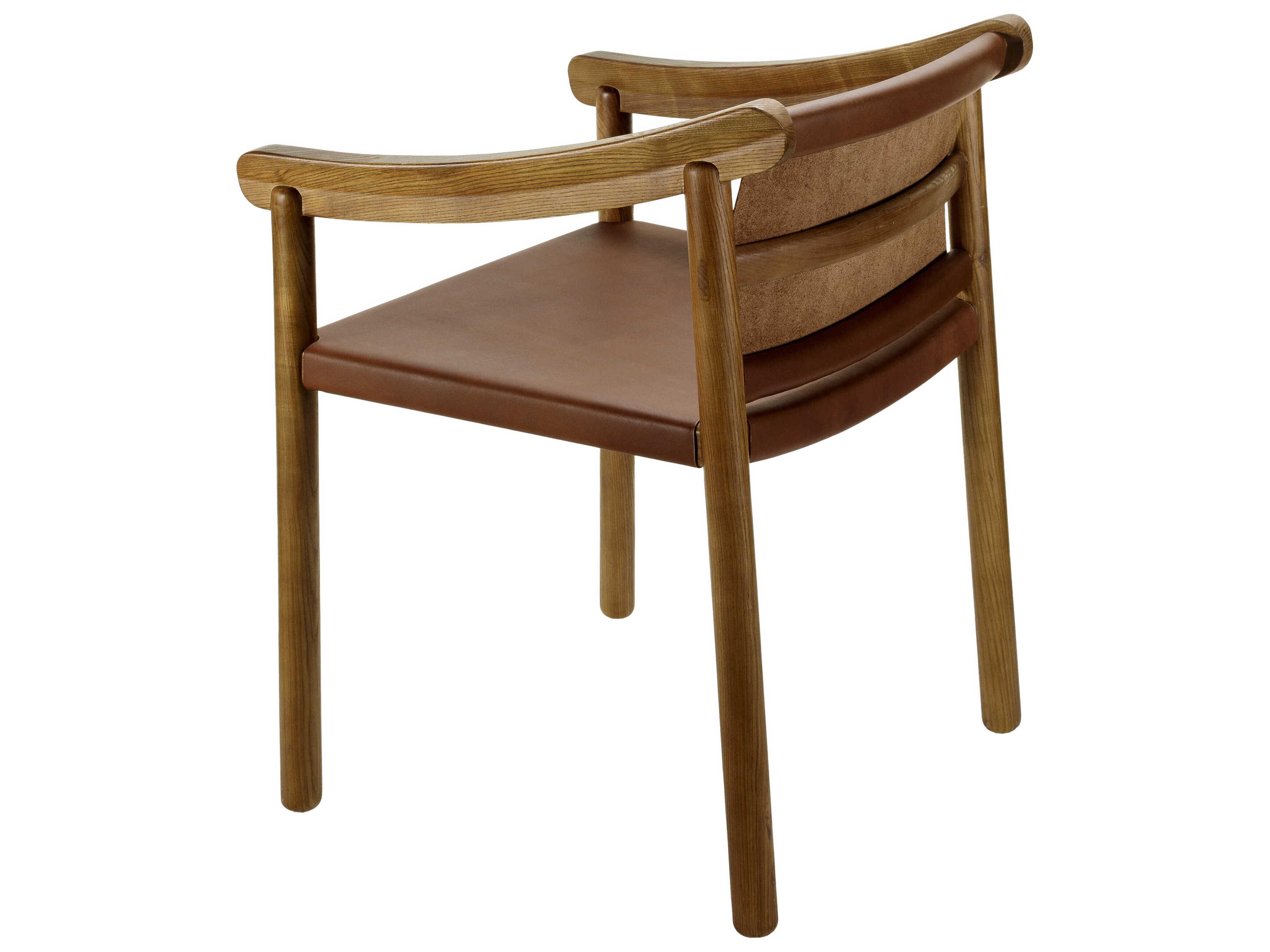 Surya Raymond Ash Wood Brown Leather Arm Dining Chair